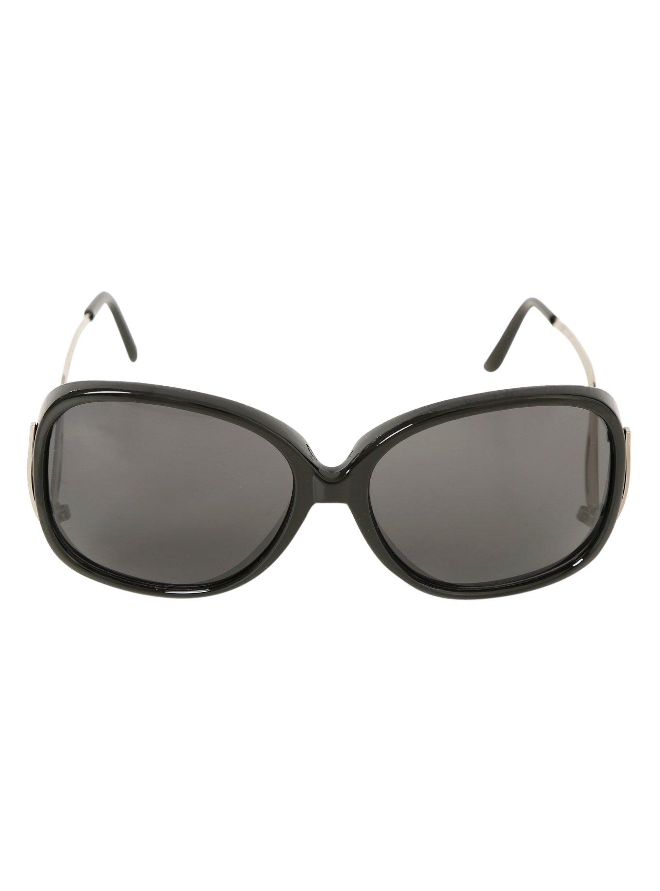 Black Oversized Drop Temple Swan Sunglasses, , alternate