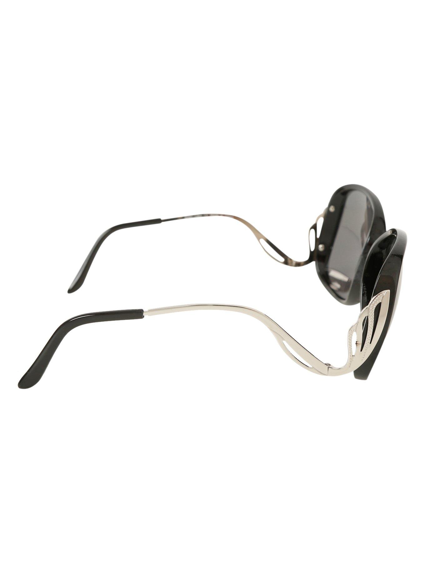 Black Oversized Drop Temple Swan Sunglasses, , alternate
