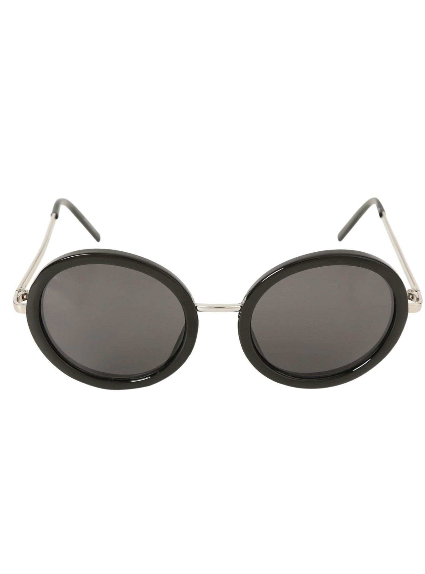 Black Round With Silver Arm Sunglasses, , alternate
