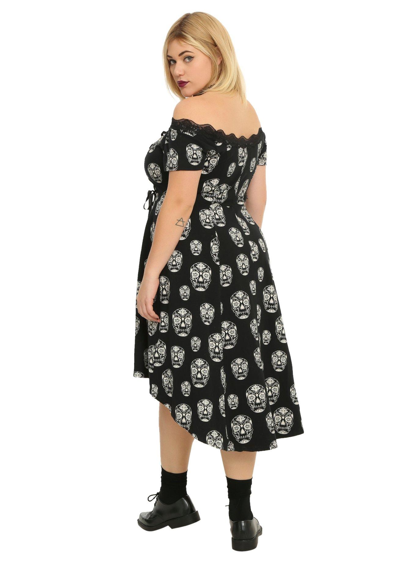 Tripp Black & White Sugar Skull Hi-Low Dress Plus Size, , alternate