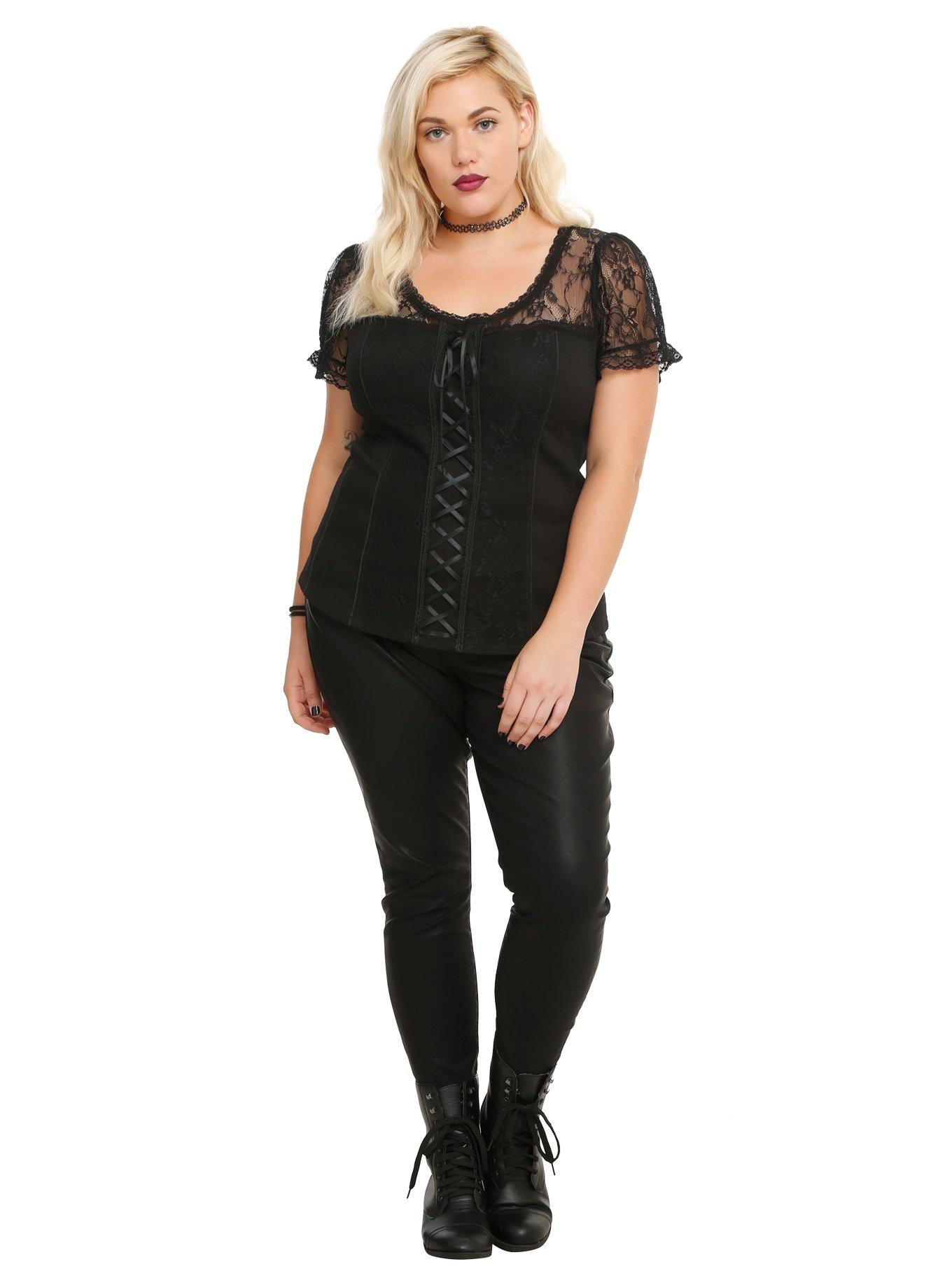 Tripp Black Lace Corset Top Plus Size, , alternate