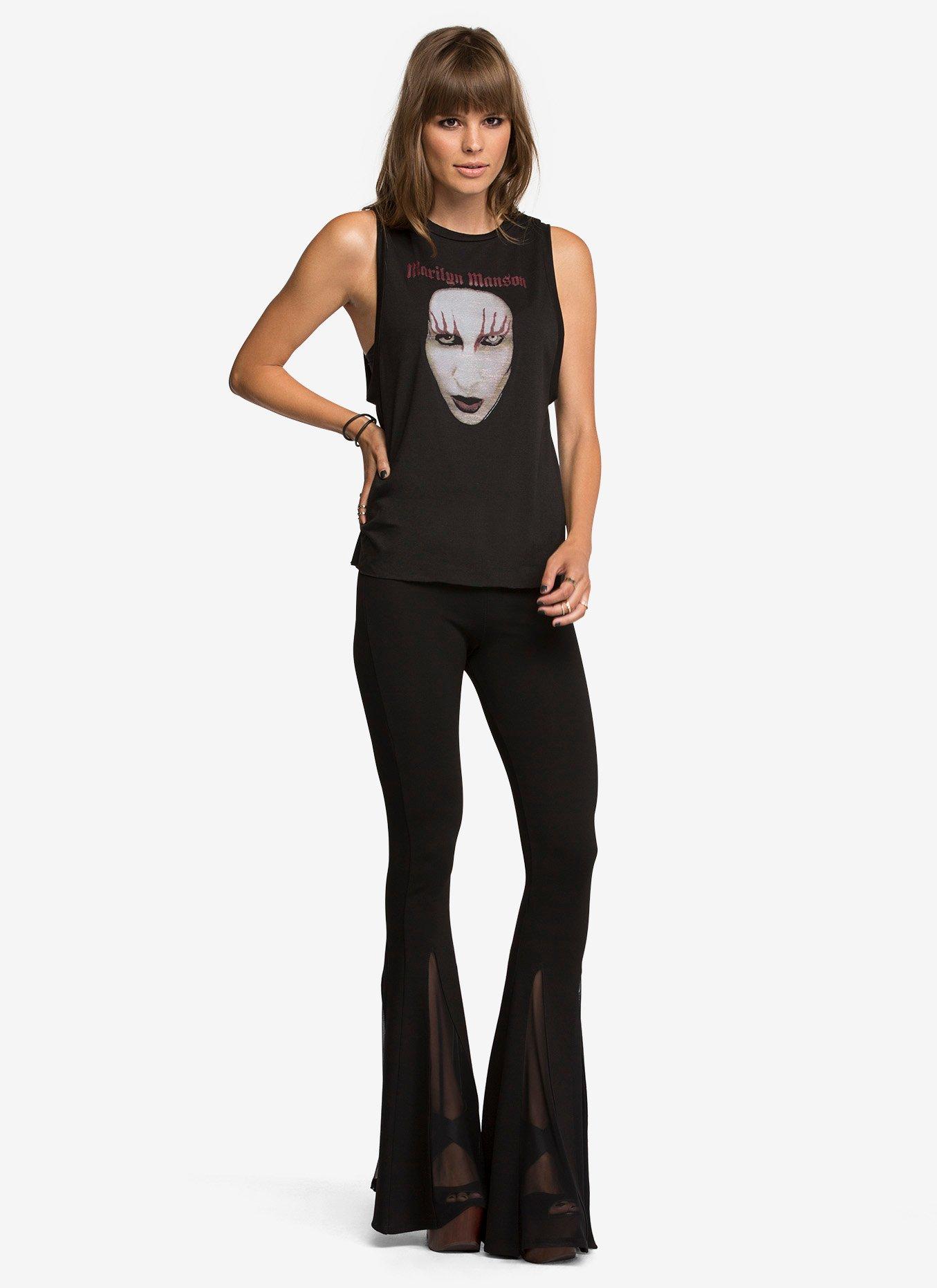 Mesh Bell Bottom Pants, BLACK, alternate