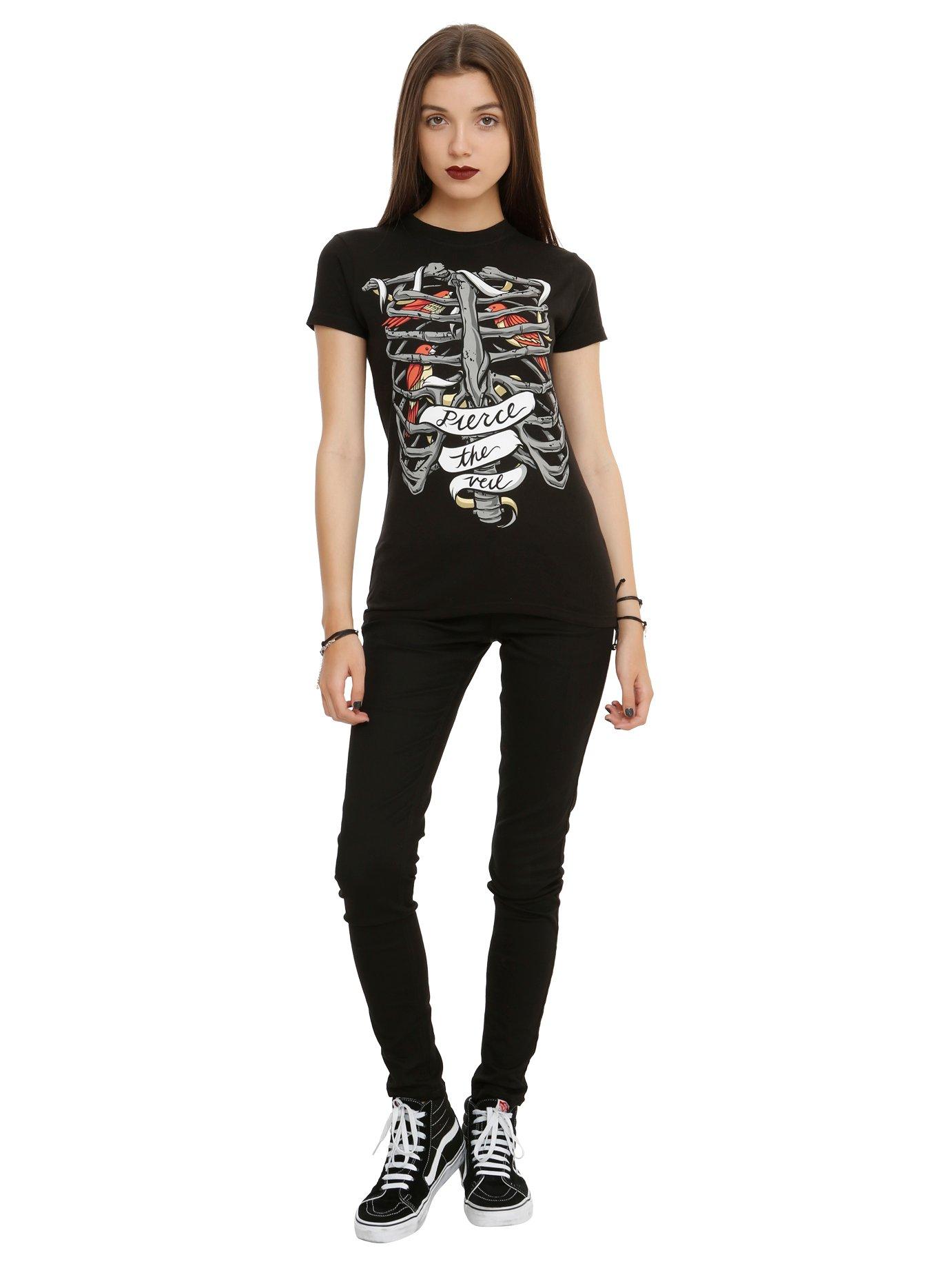 Pierce The Veil Bird Rib Cage Girls T-Shirt, BLACK, alternate