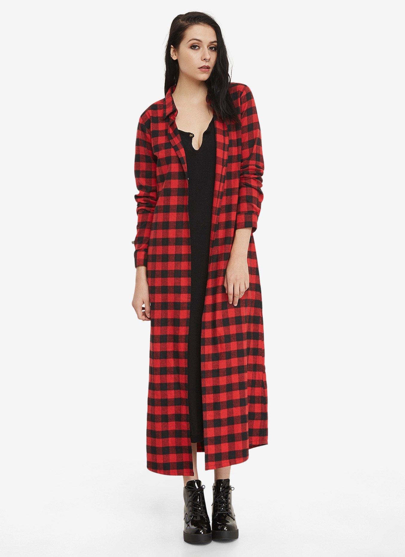 Flannel Cross Back Duster, , alternate