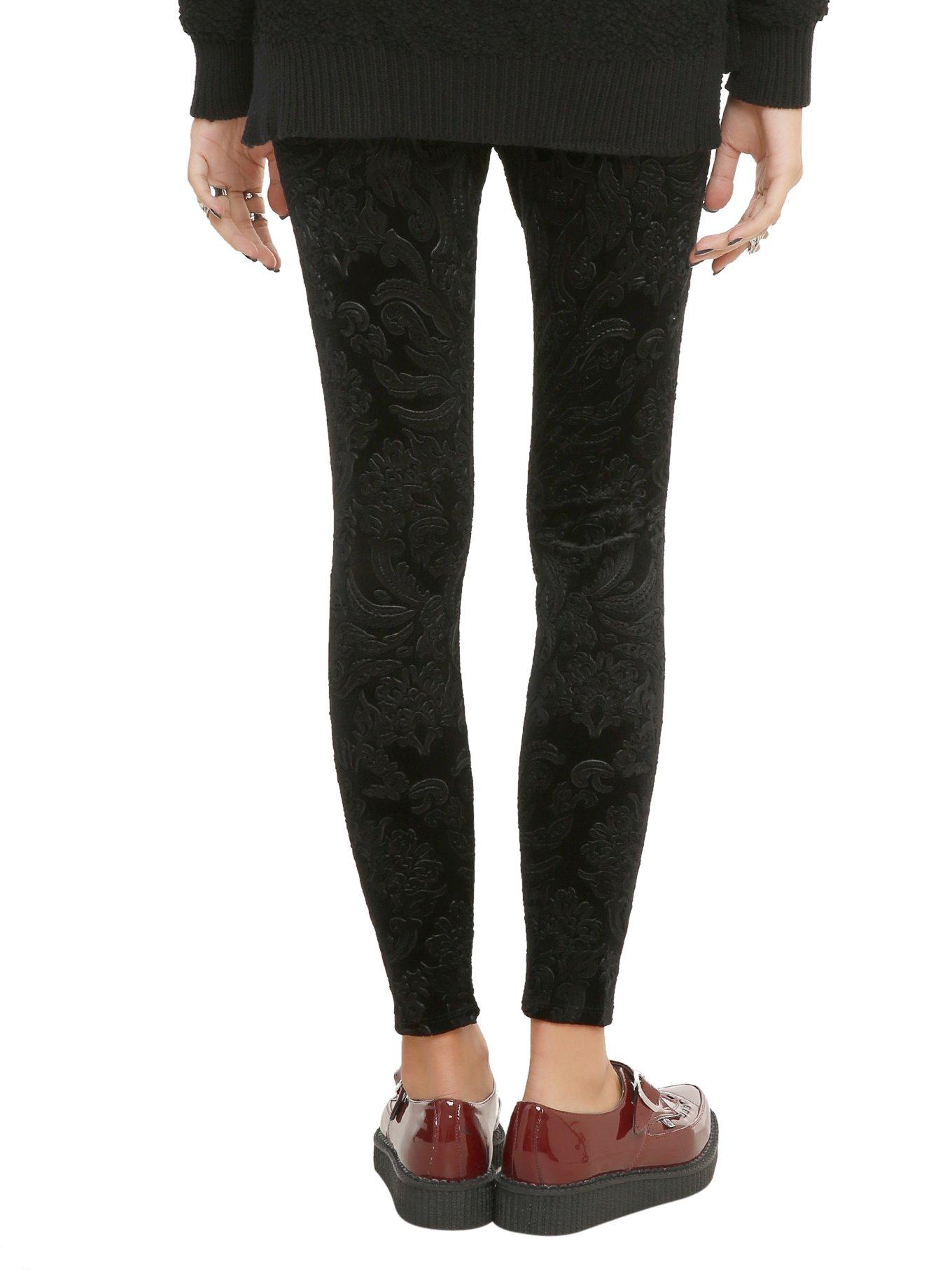 Black Flocked Skull Leggings, , alternate
