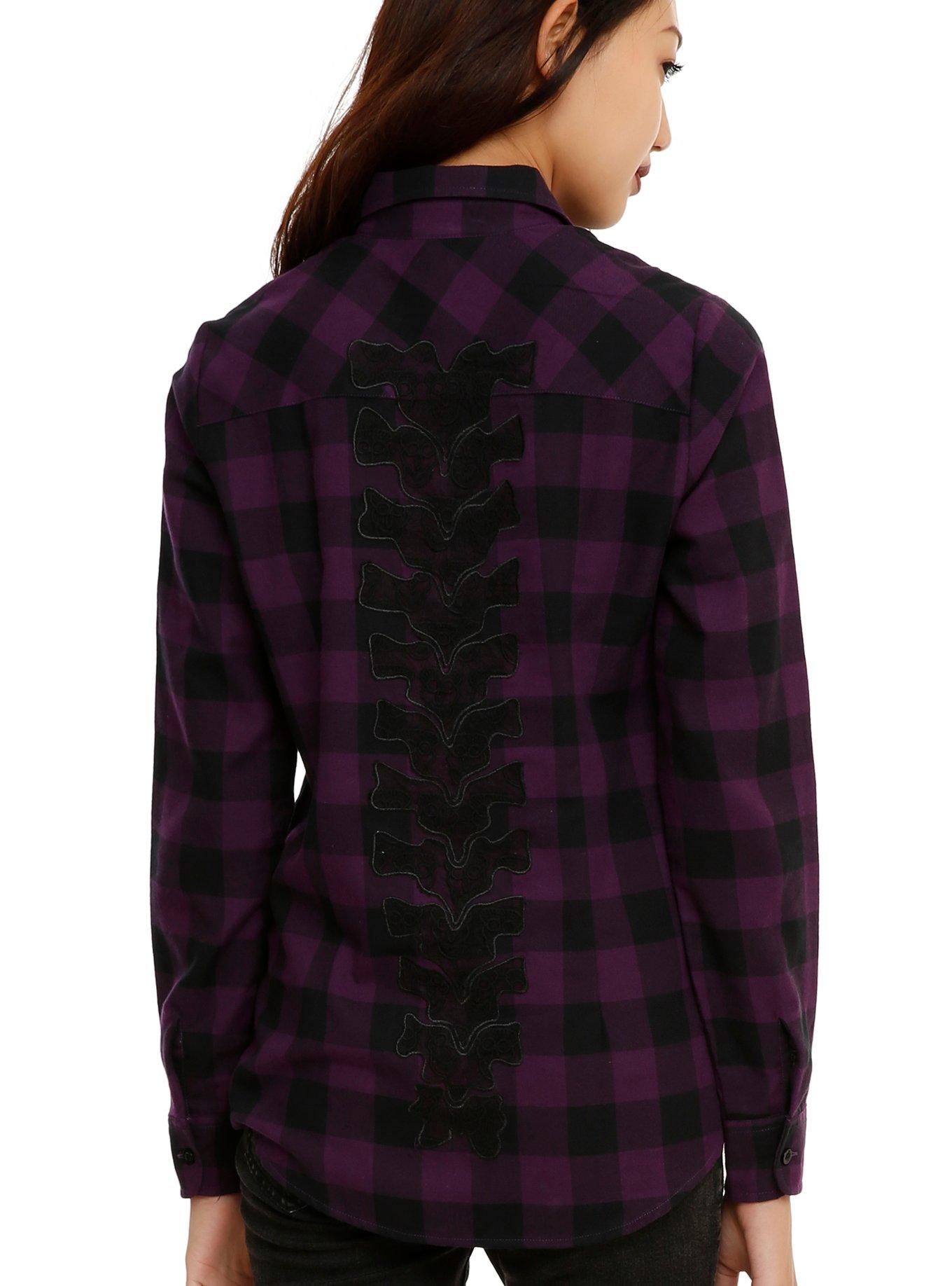 Purple & Black Plaid Spine Back Girls Woven Top, , alternate