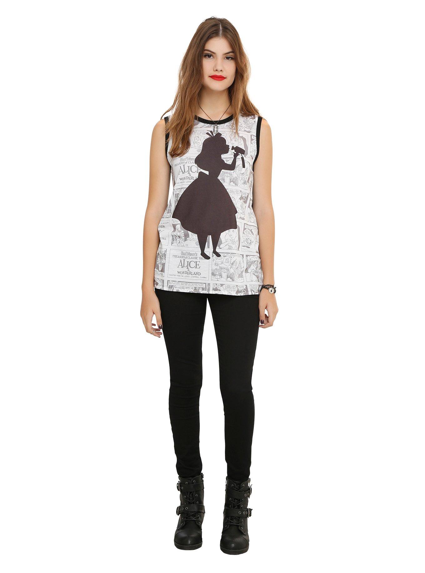 Disney Alice In Wonderland Comic Silhouette Girls Muscle Top, , alternate