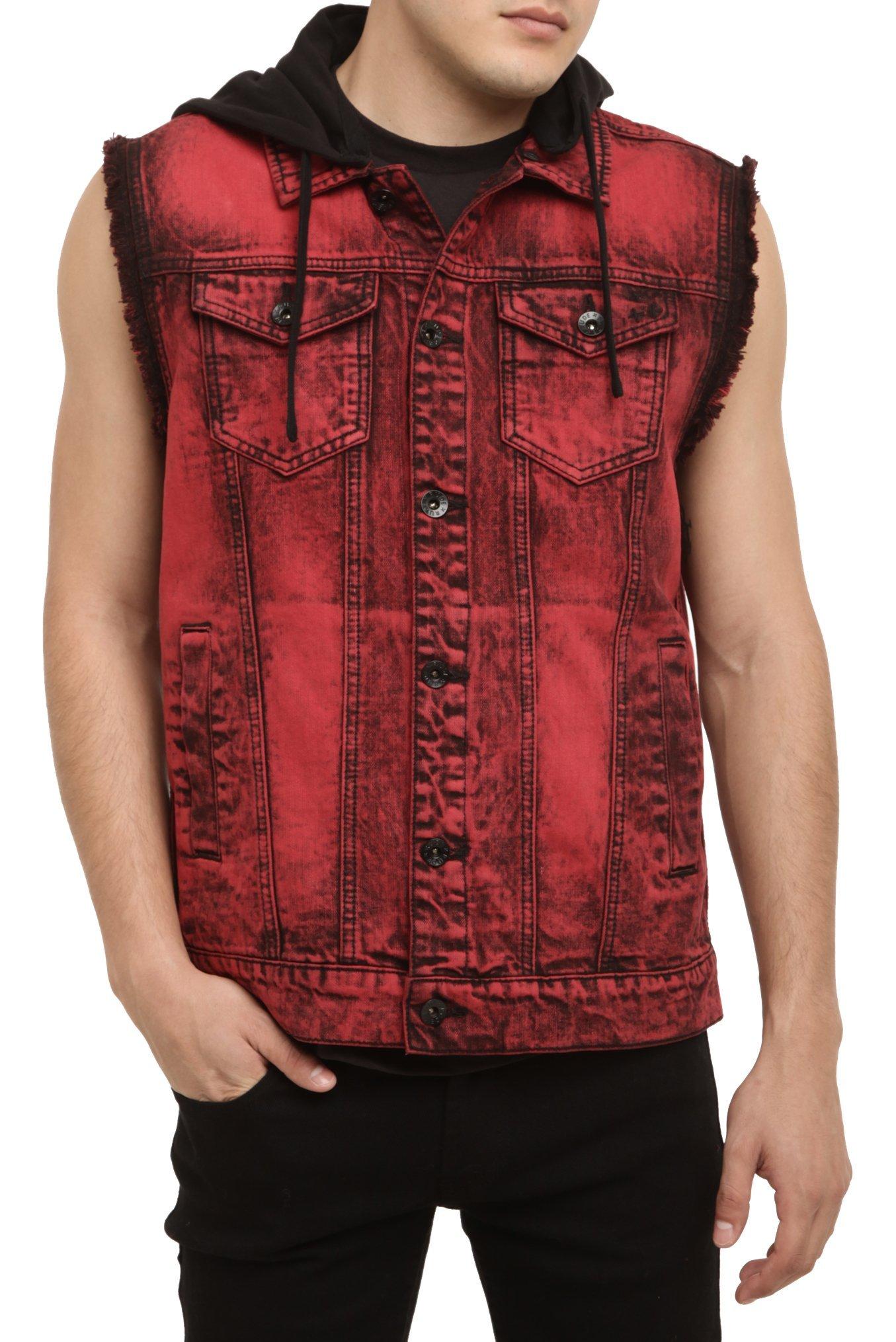 XXX RUDE Red Wash Hooded Denim Vest, , alternate