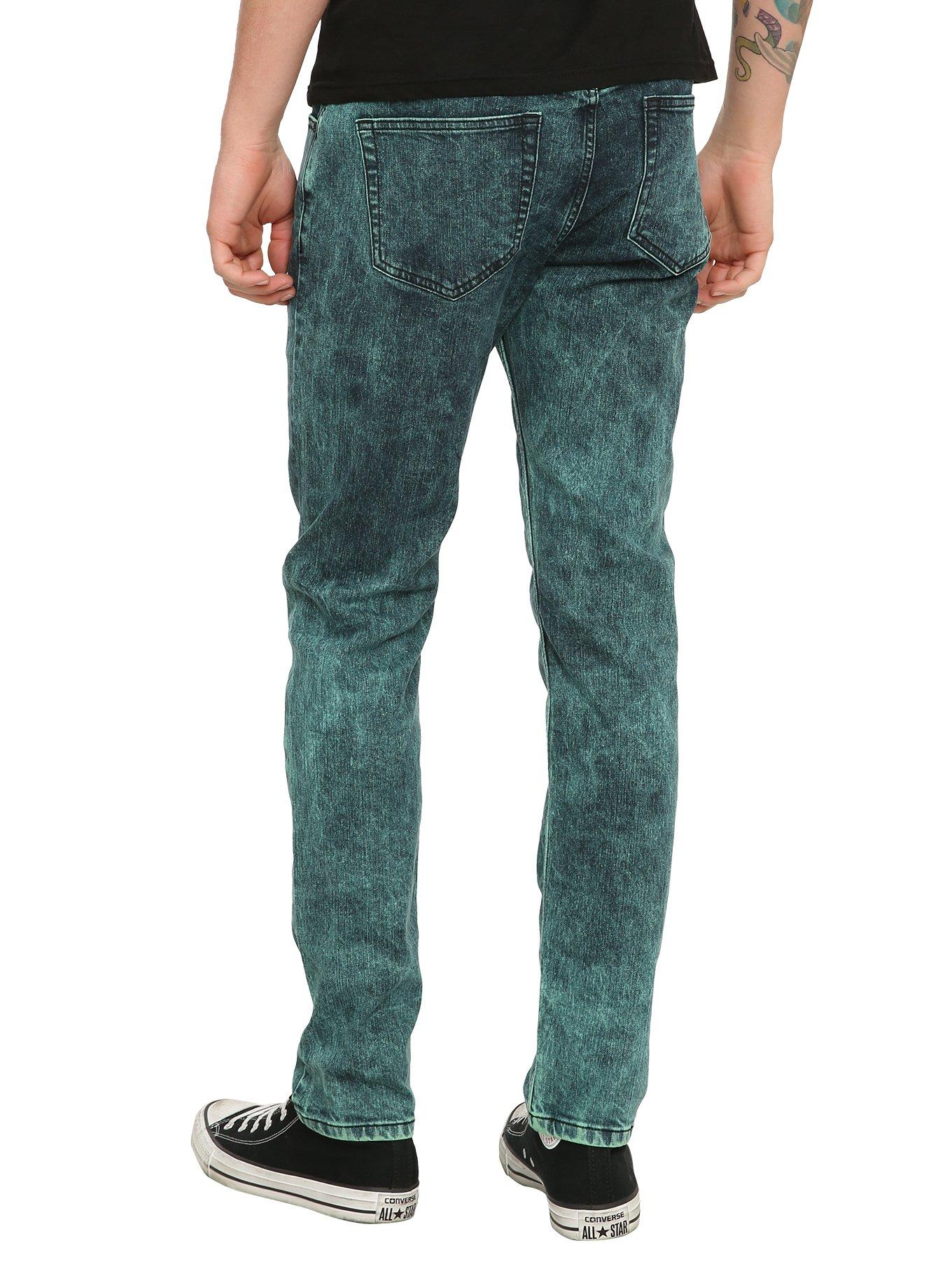 XXX RUDE Teal Acid Wash Skinny Jeans, , alternate