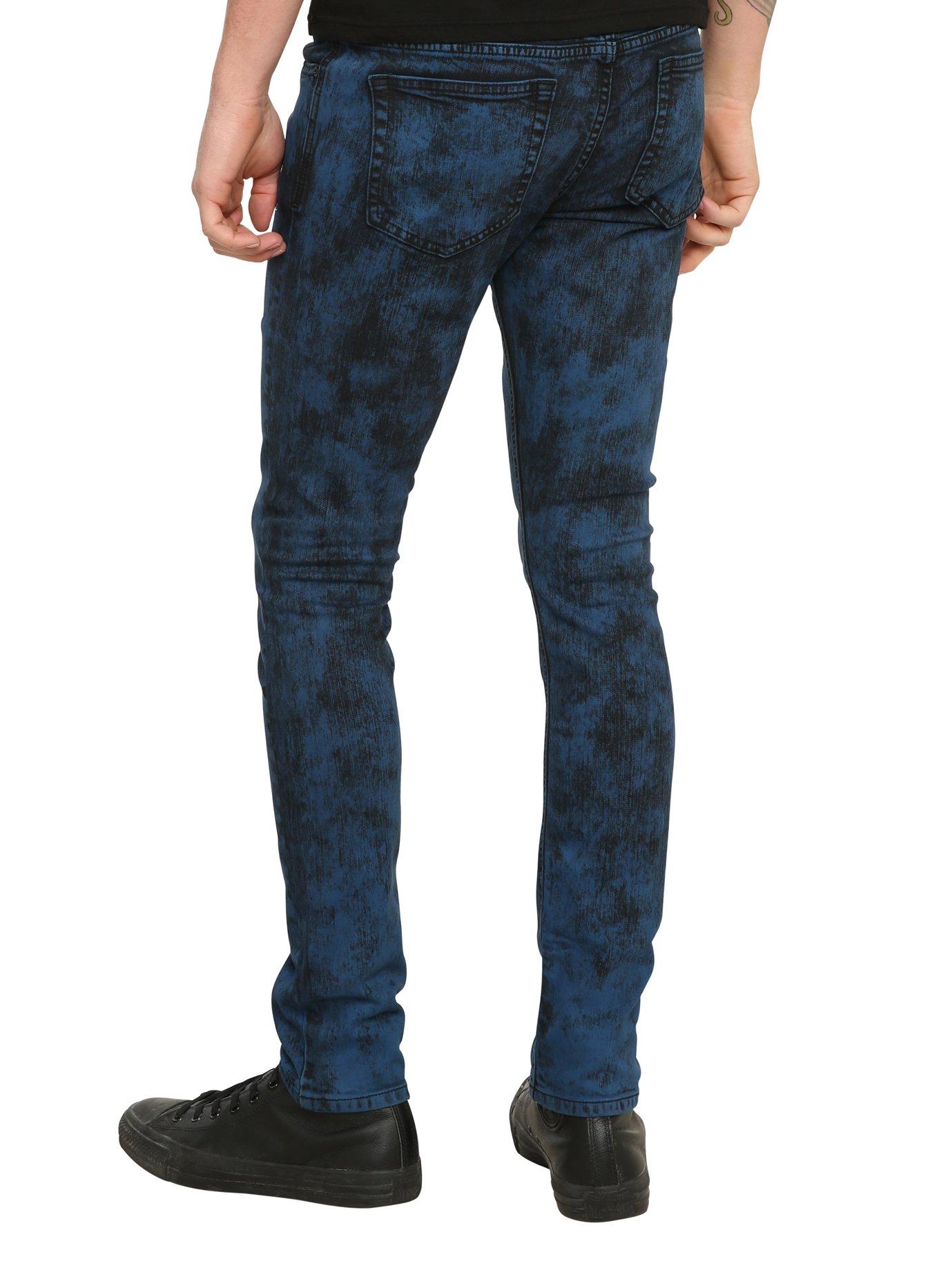 RUDE Blue Acid Wash Skinny Jeans, , alternate