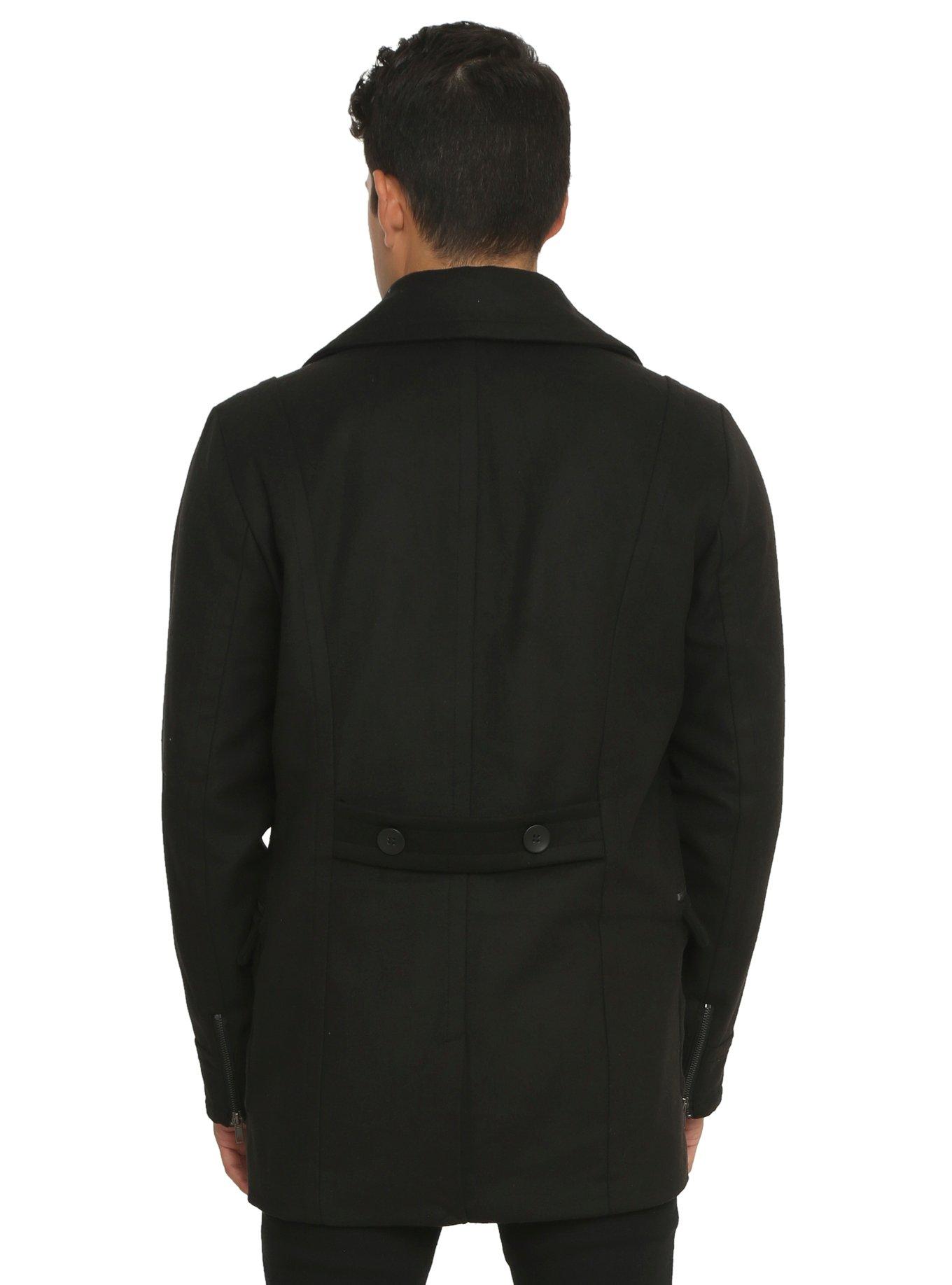 XXX RUDE Black Military Peacoat, , alternate