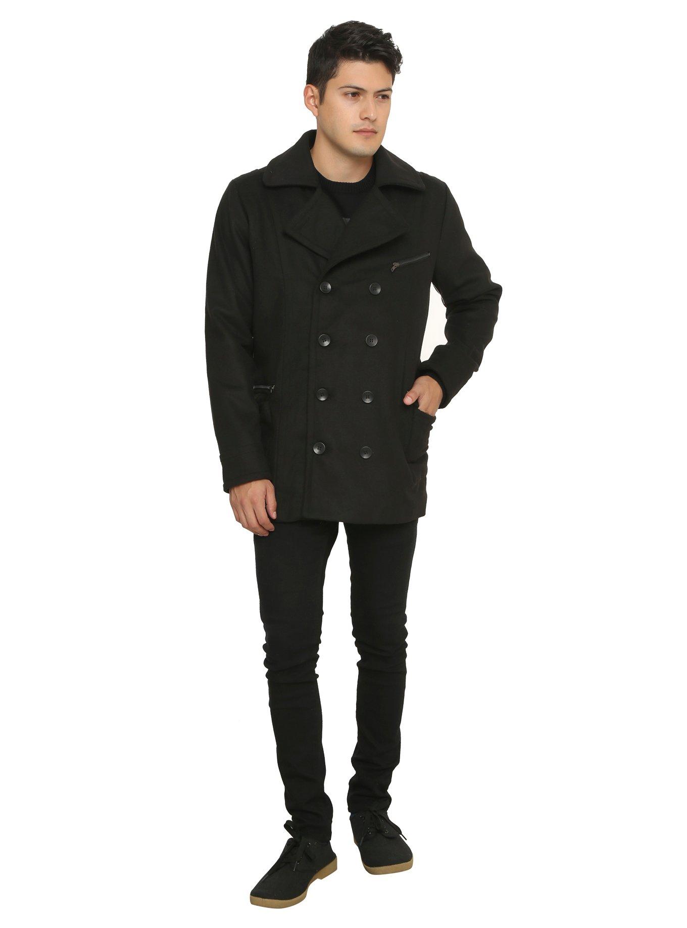 XXX RUDE Black Military Peacoat, , alternate