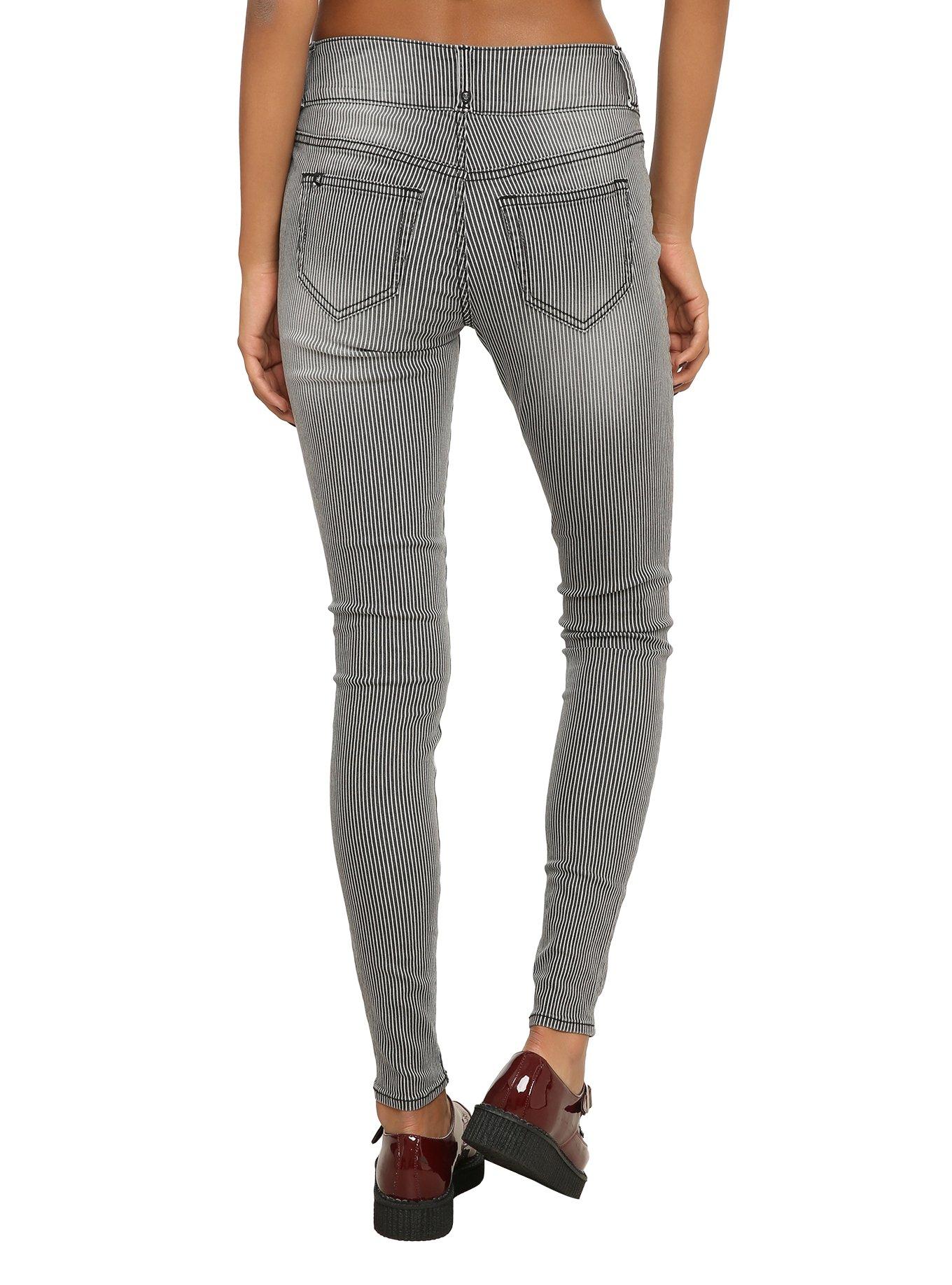 Black & White Railroad Stripe Super Skinny Jeans, , alternate