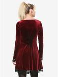 Burgundy Velvet Lace-Up Lace Trim Dress, BURGUNDY, alternate