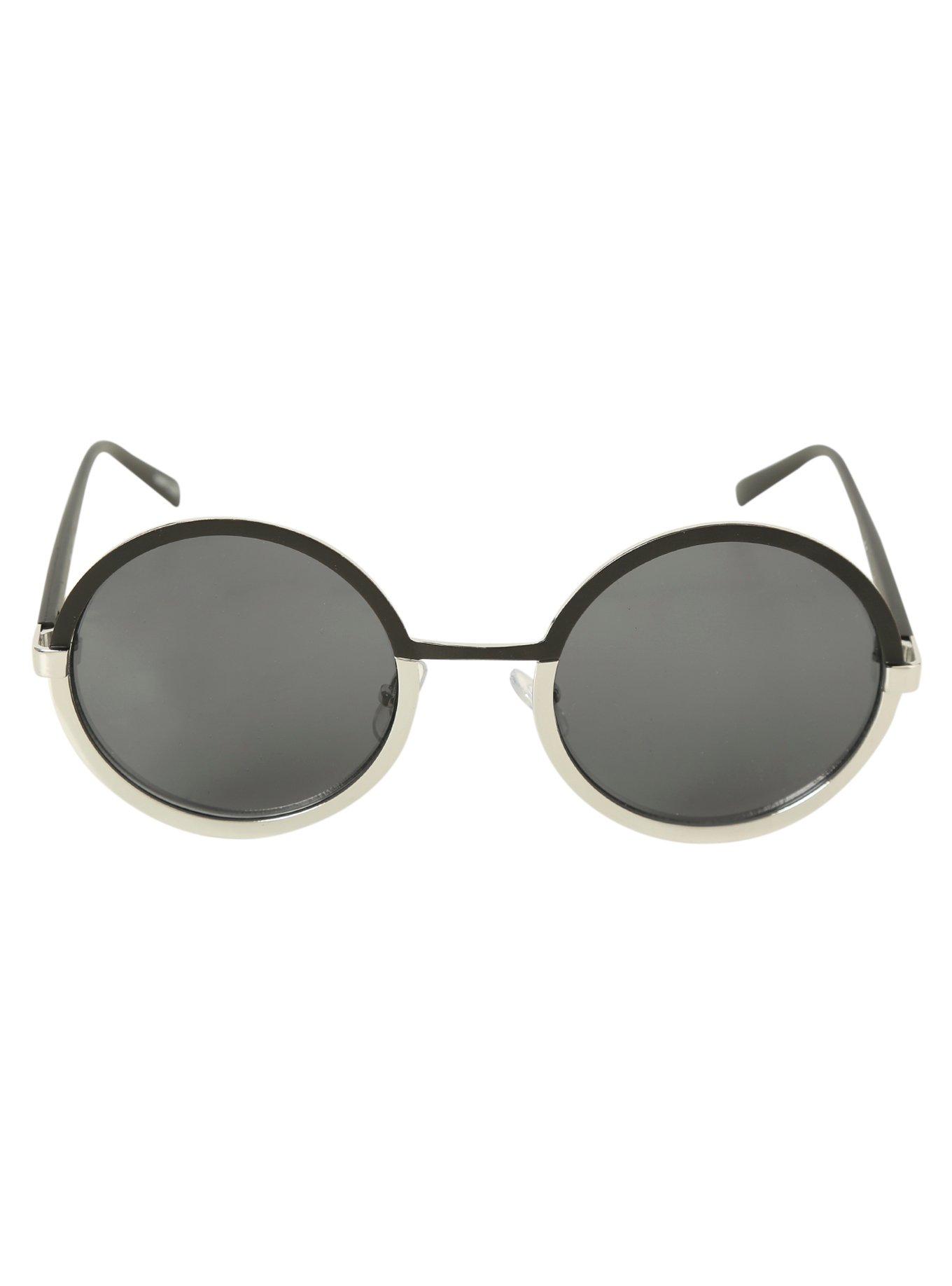 Black & Silver Round Sunglasses, , alternate