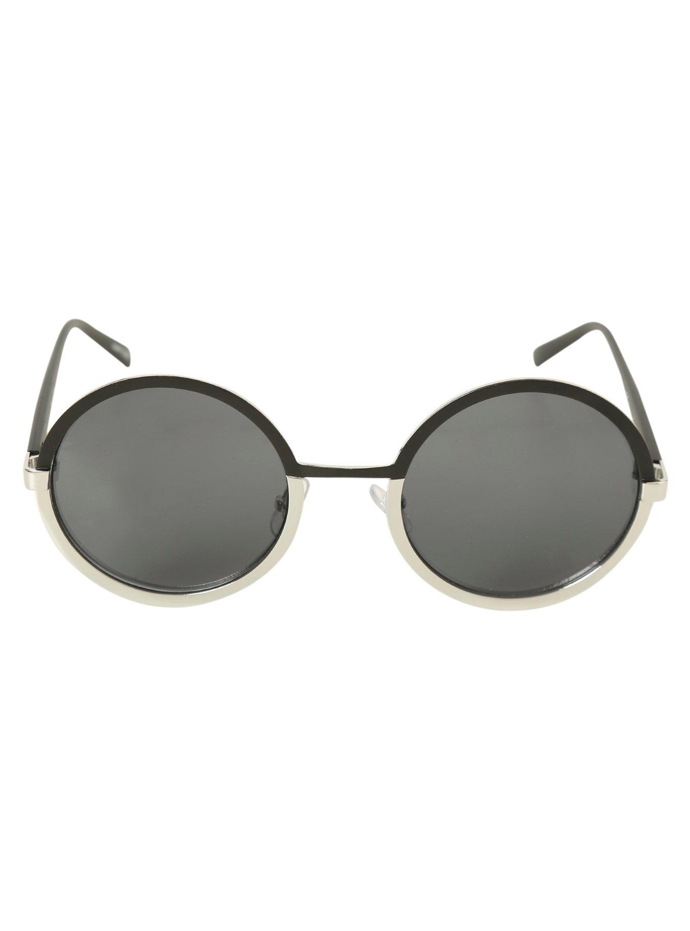 Black & Silver Round Sunglasses, , alternate