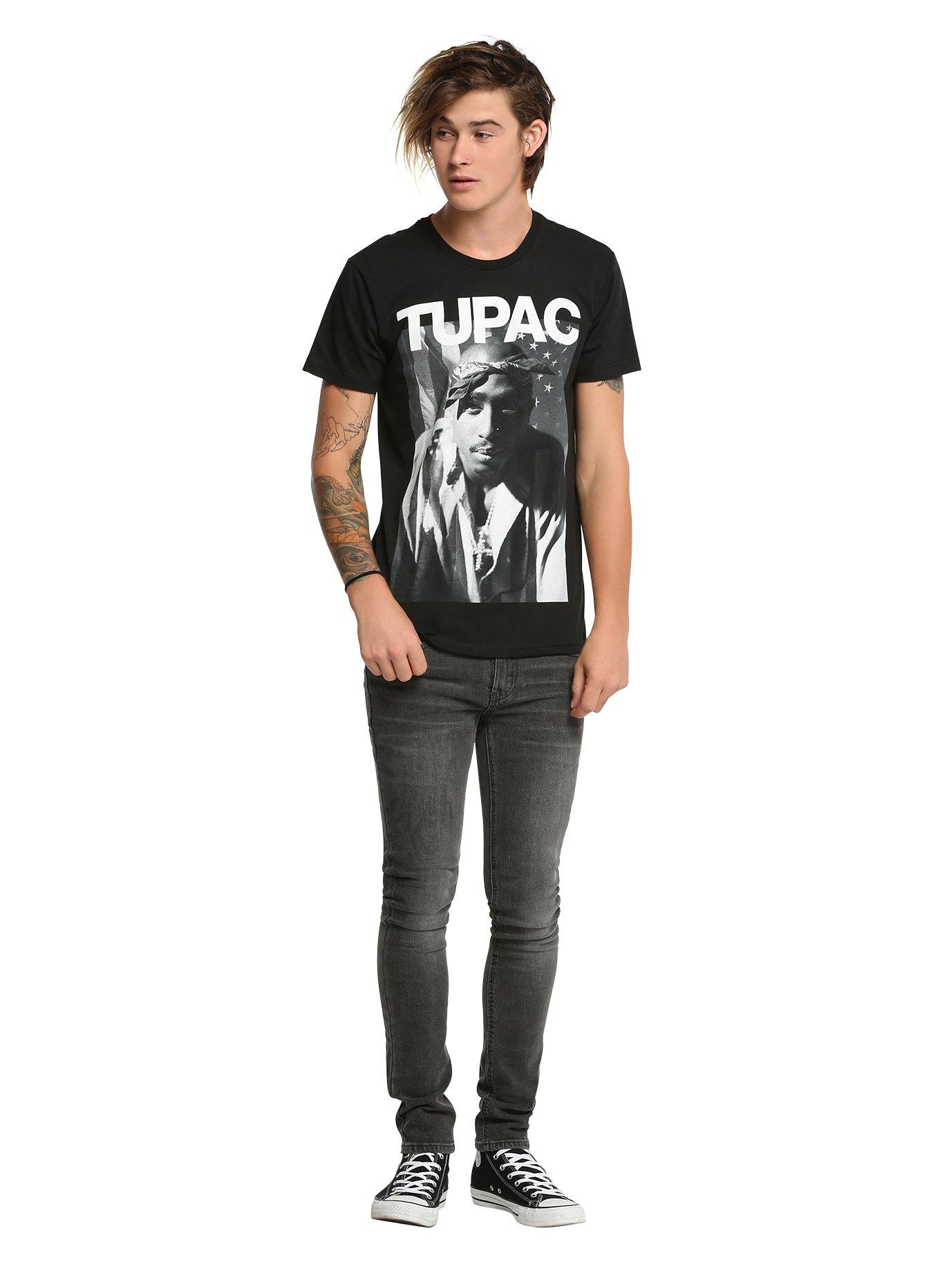 Tupac American Flag T-Shirt, BLACK, alternate