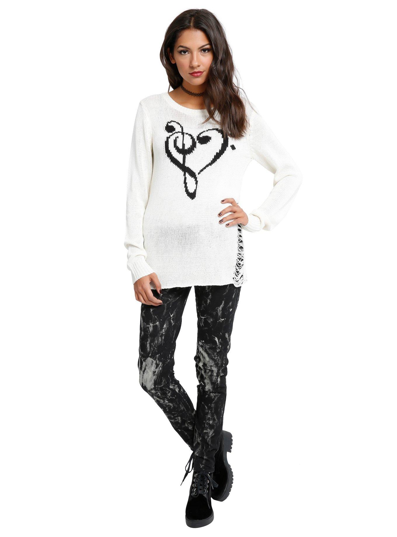Ivory Music Clef Heart Girls Sweater, , alternate