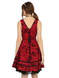 Red & Black Flocked Filigree Skull Dress, , alternate