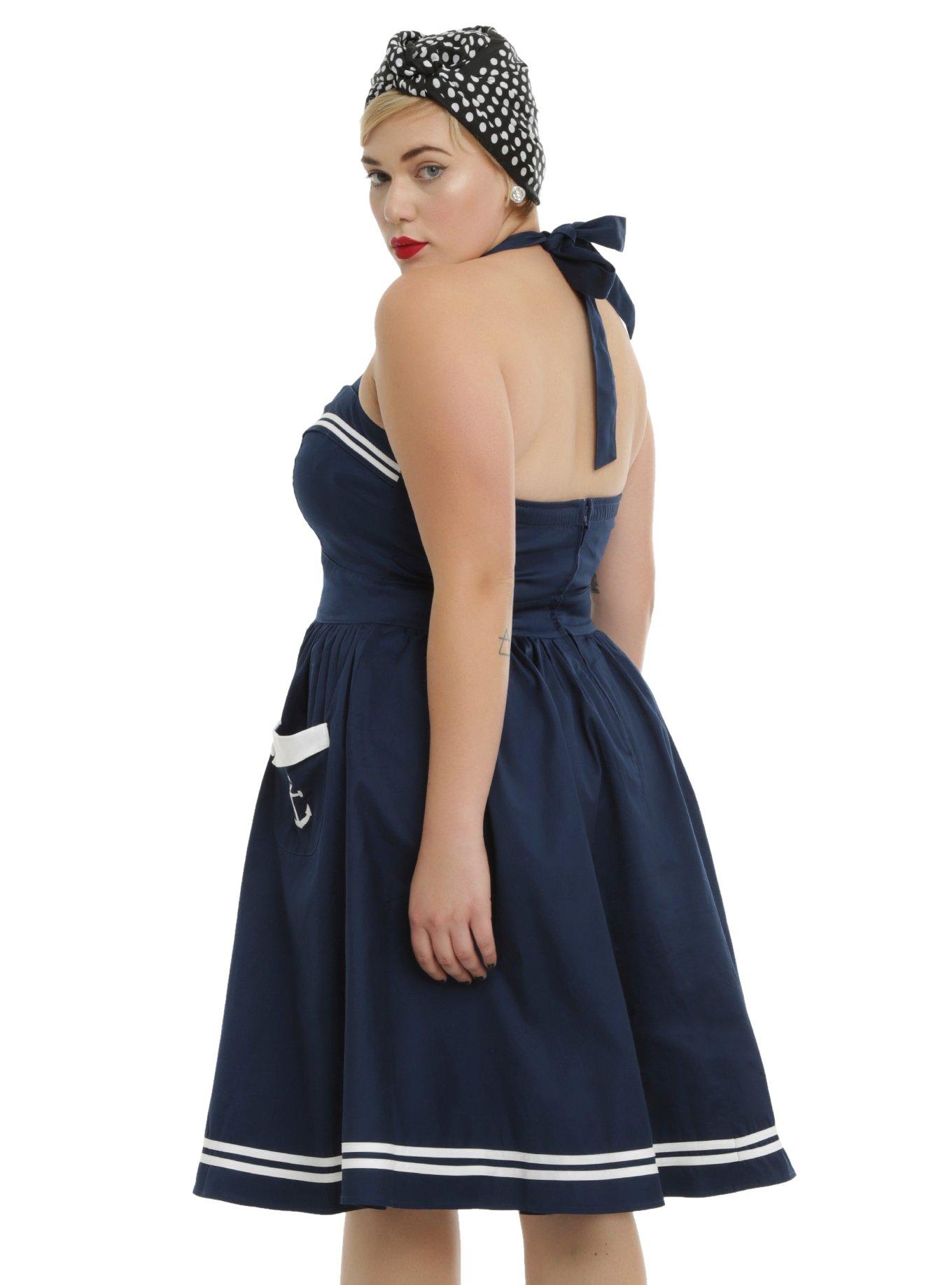 Hell Bunny Navy Motley Sailor Dress Plus Size, , alternate