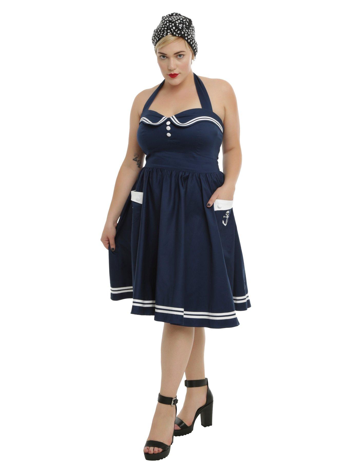 Hell Bunny Navy Motley Sailor Dress Plus Size, , alternate