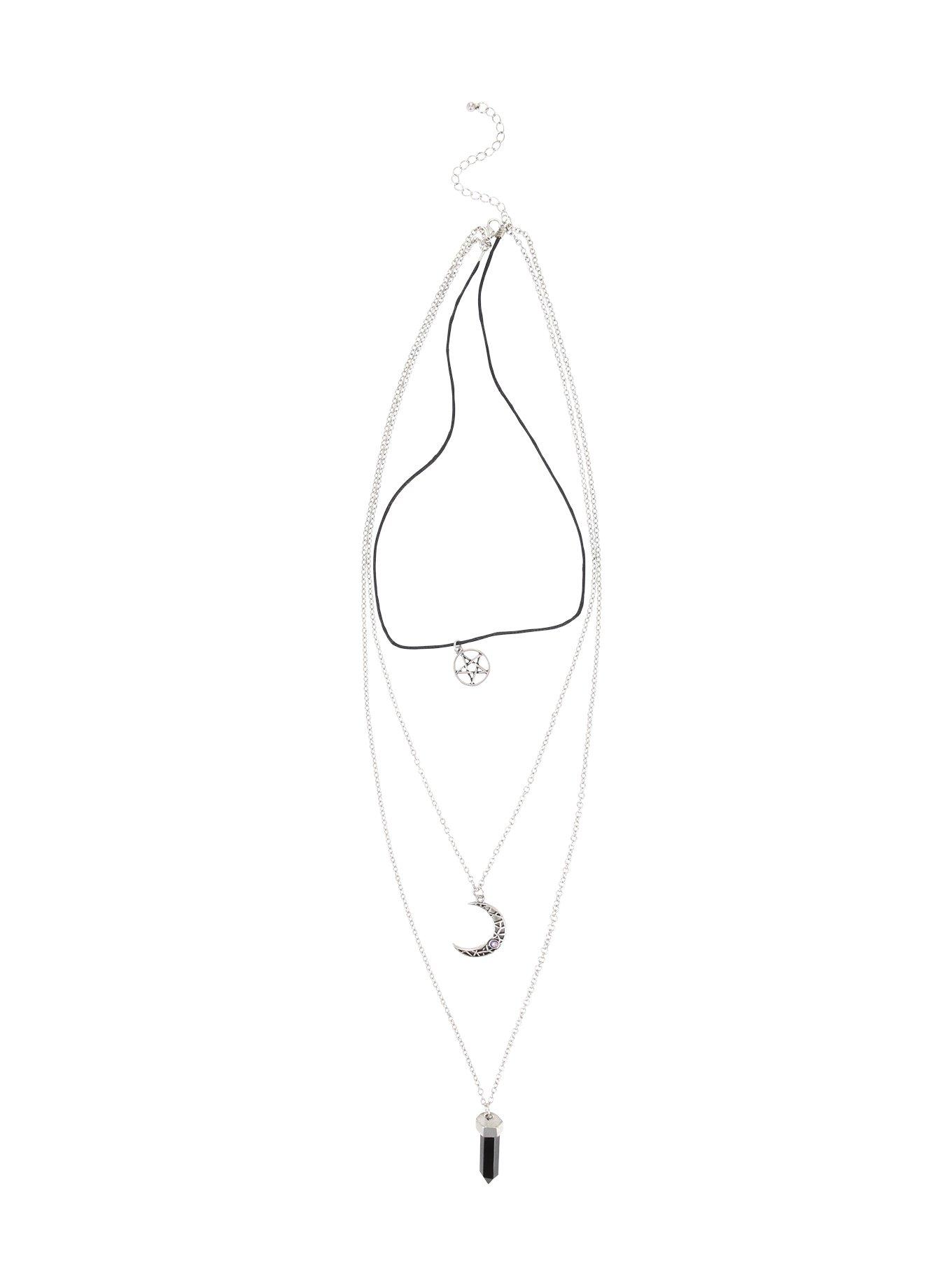 Crystal Moon & Pentagram Layered Necklace, , alternate