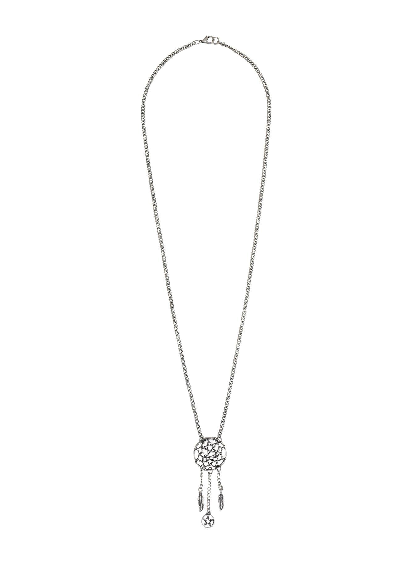 Silver Pentagram Dreamcatcher Necklace, , alternate
