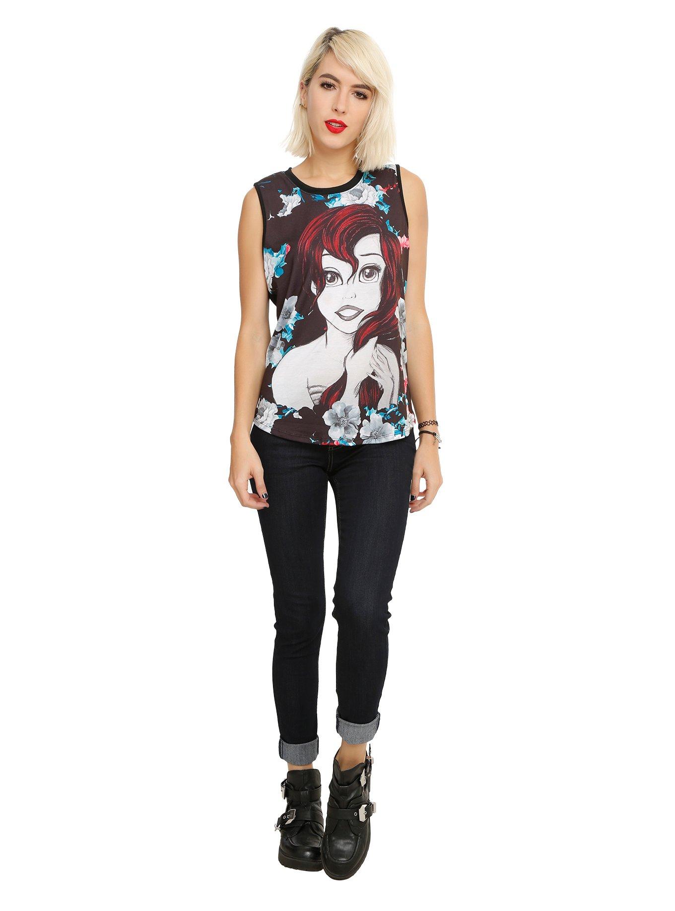Disney The Little Mermaid Floral Ariel Sketch Girls Muscle Top, , alternate