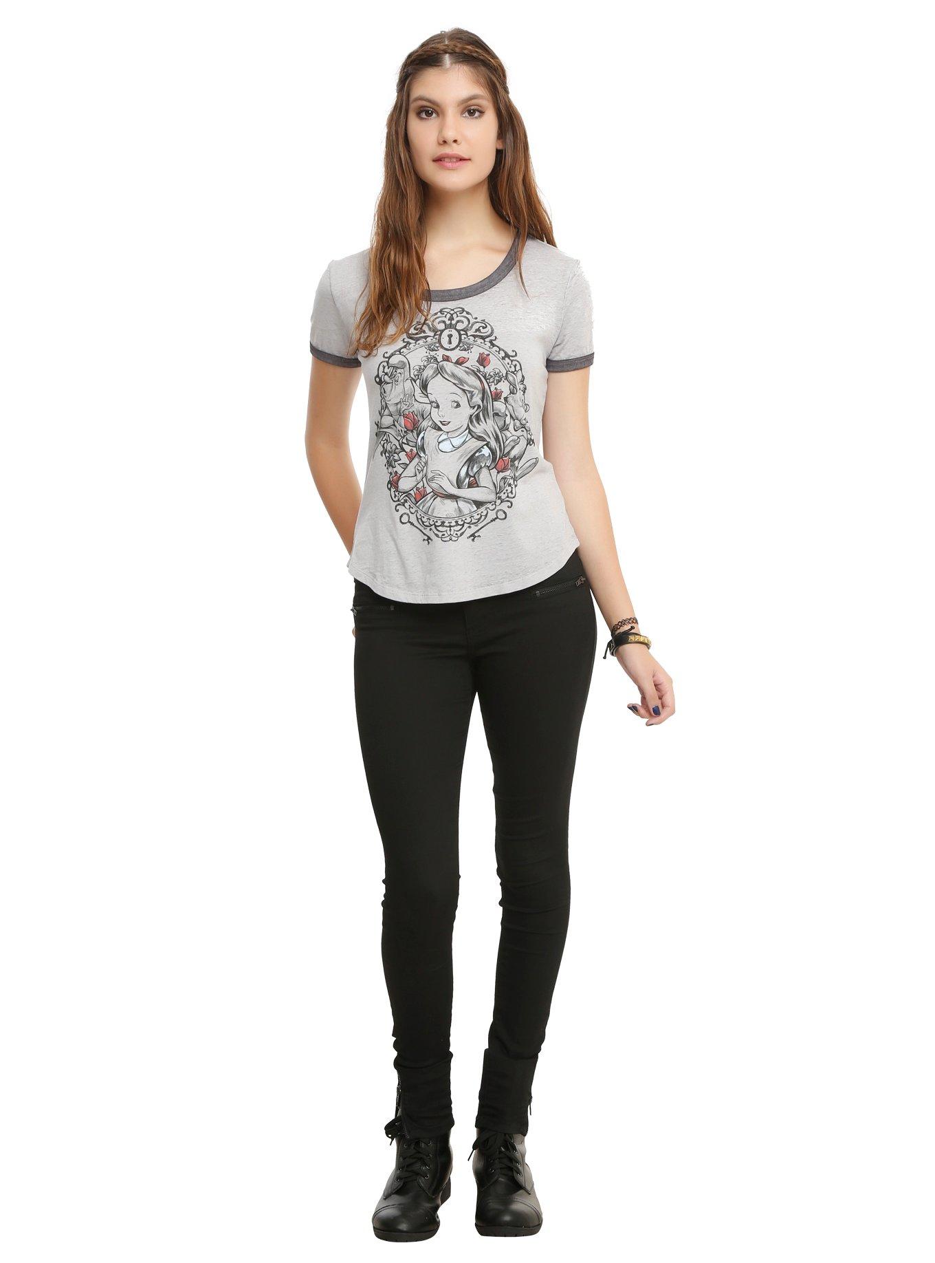 Disney Alice In Wonderland Frame Burnout Girls Ringer T-Shirt, , alternate