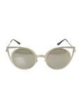 Silver Round Mirror Lens Cateye Sunglasses, , alternate
