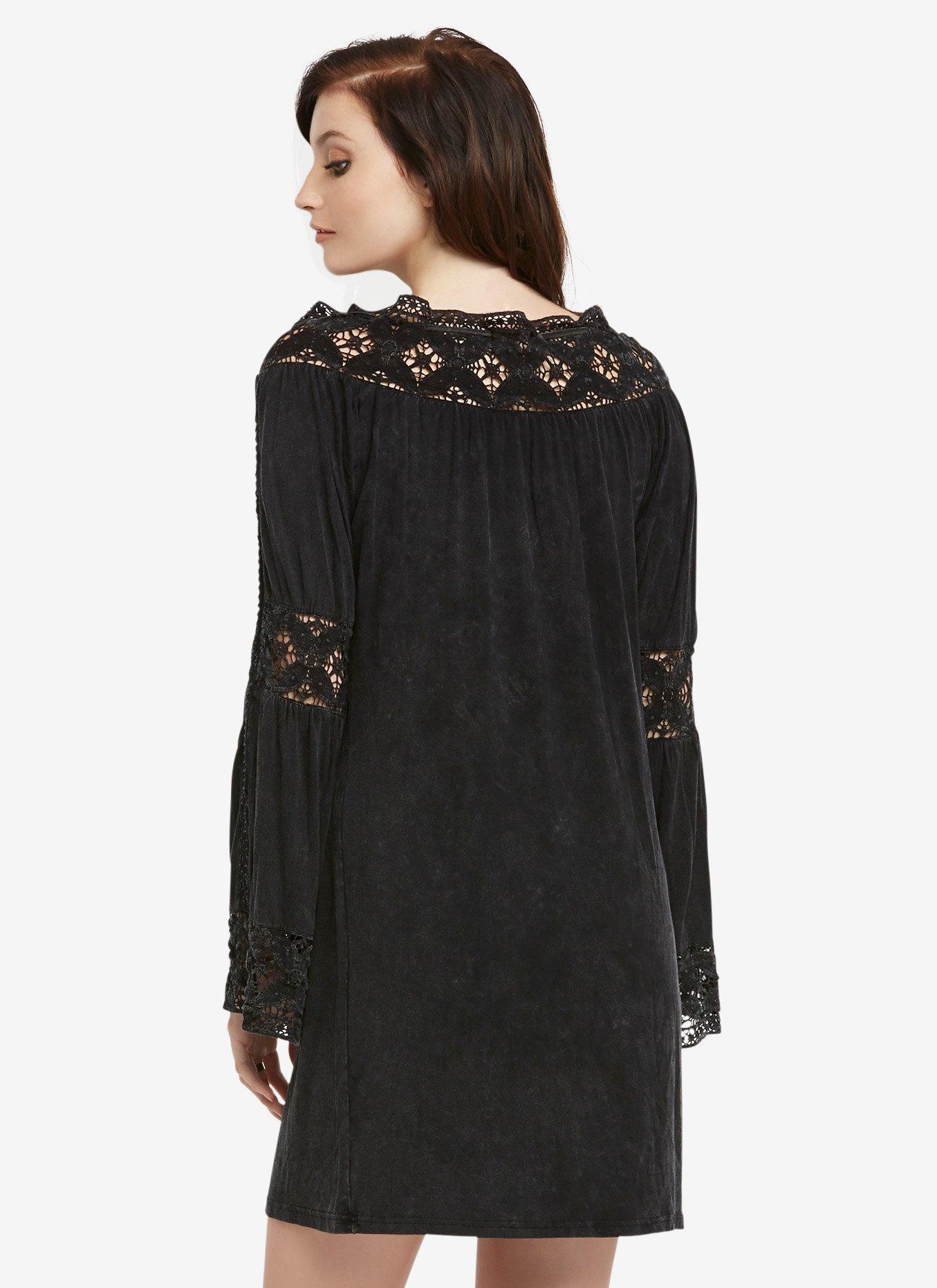 Crochet Tie-Front Dress, BLACK, alternate