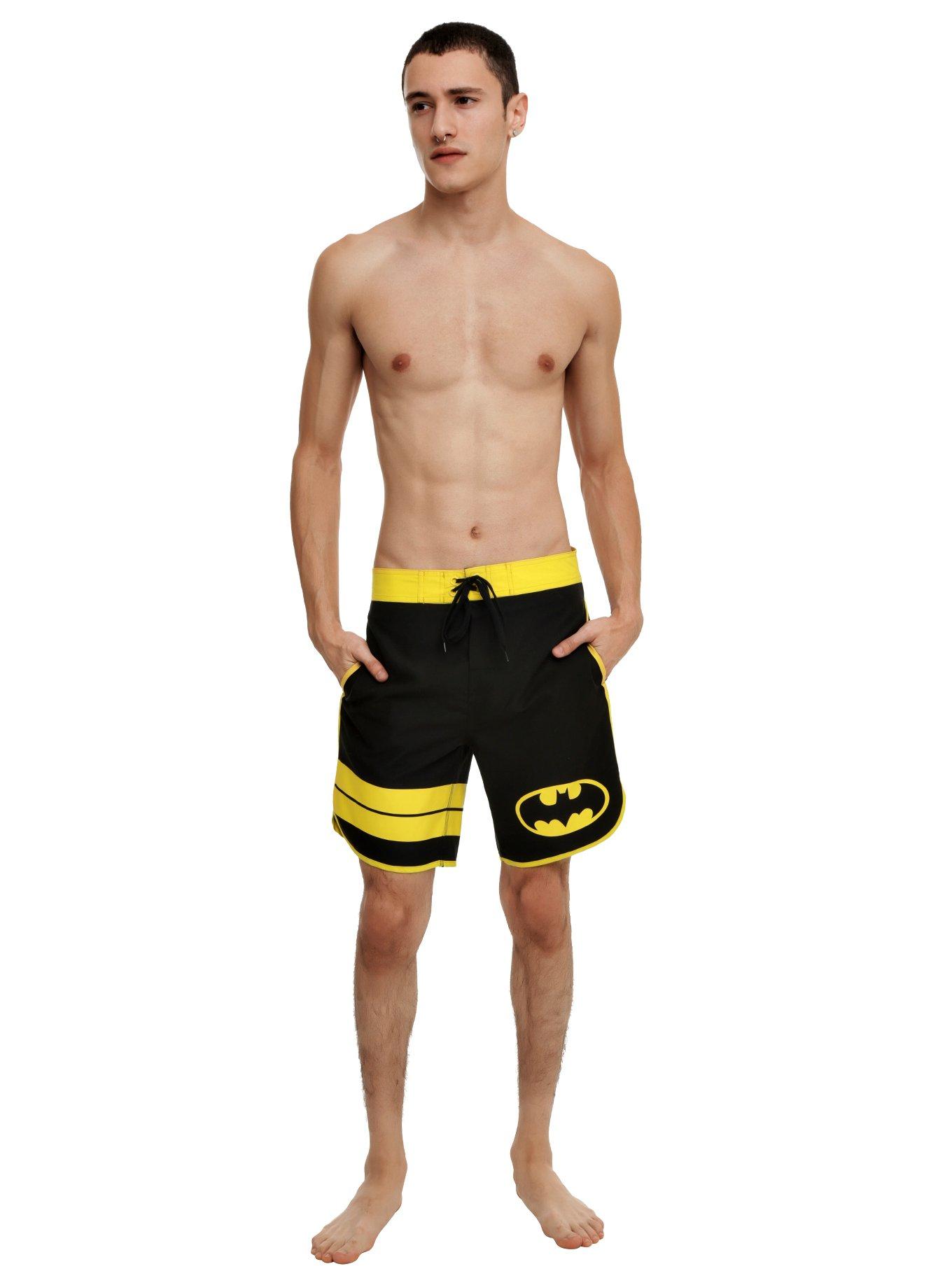 DC Comics Batman Varsity Stripe Swim Trunks, , alternate