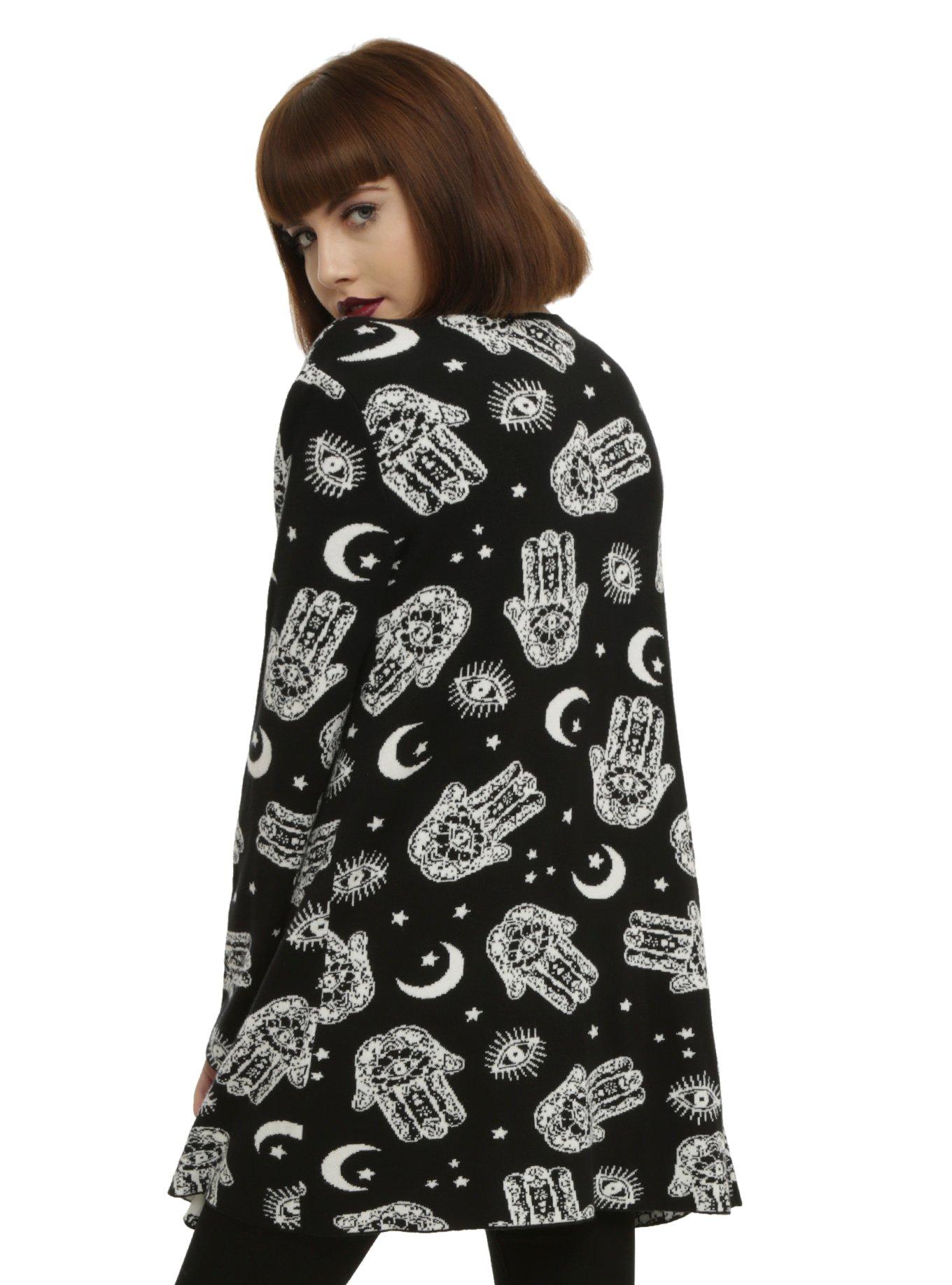 Black & Ivory Hamsa Hand Girls Flyaway Cardigan, , alternate