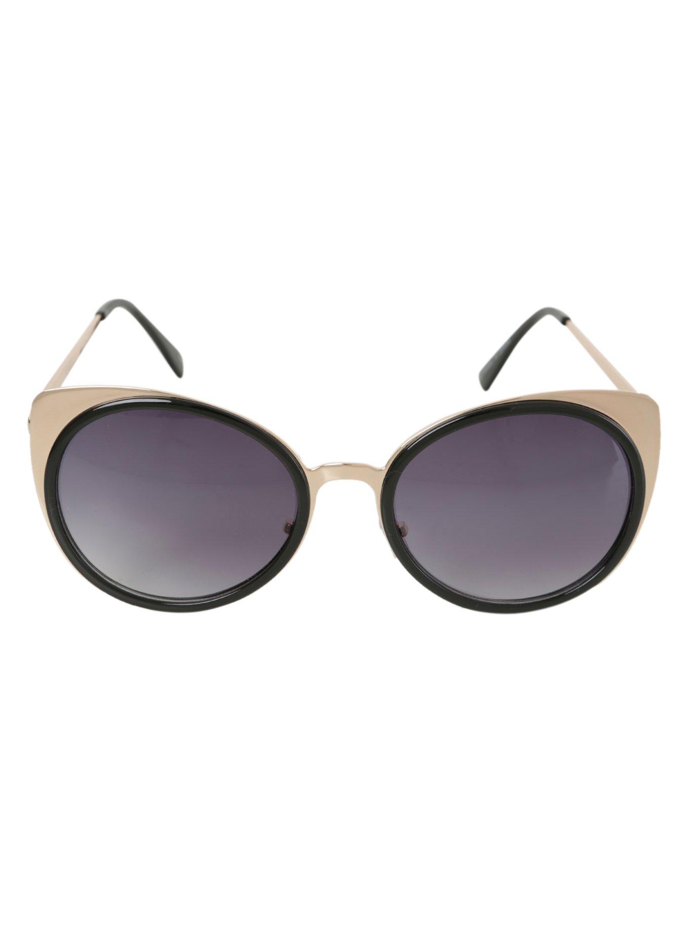 Black & Rose Gold Cat Eye Sunglasses, , alternate