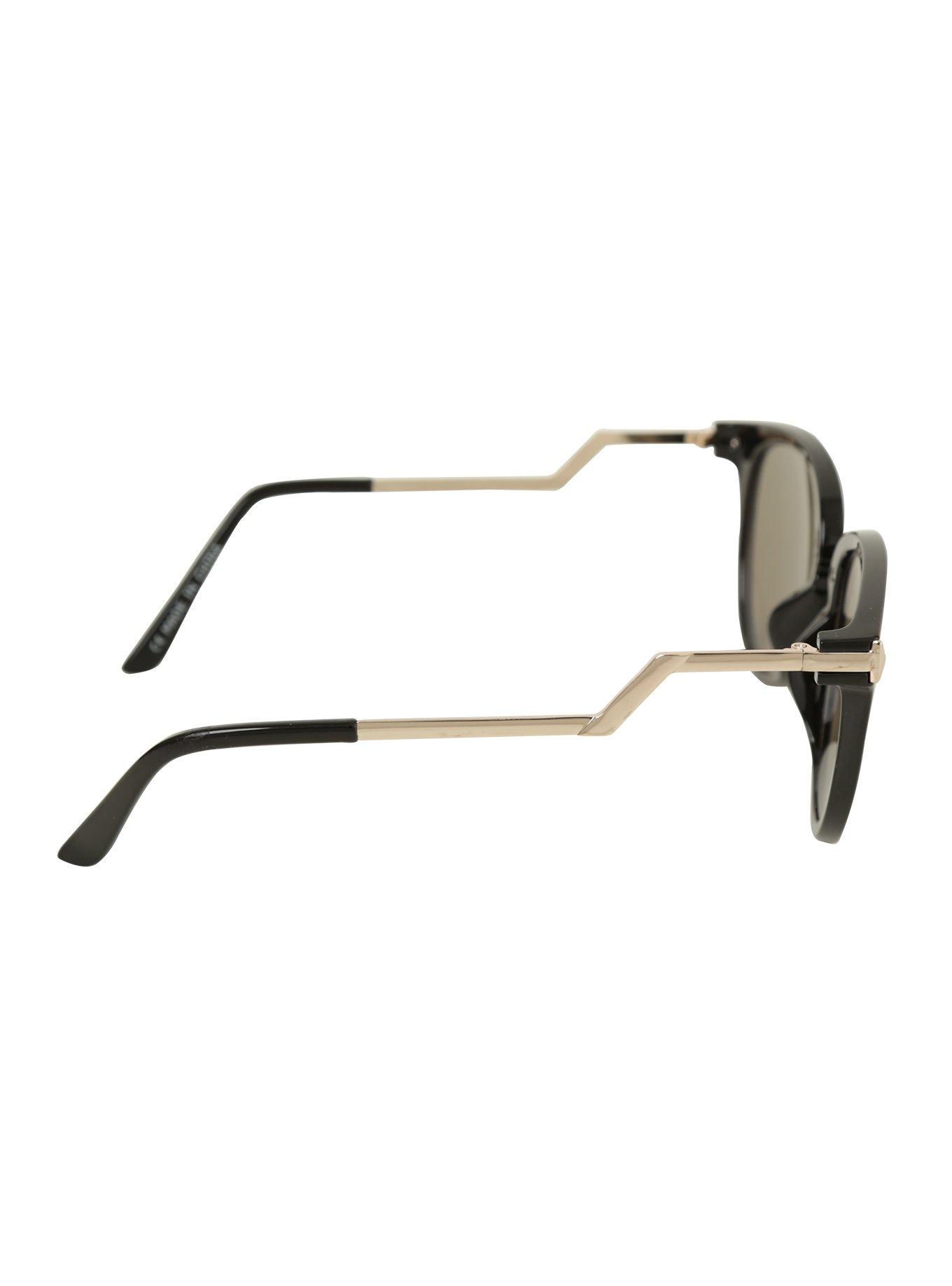 Gold Framed Arrow Arm Round Sunglasses, , alternate