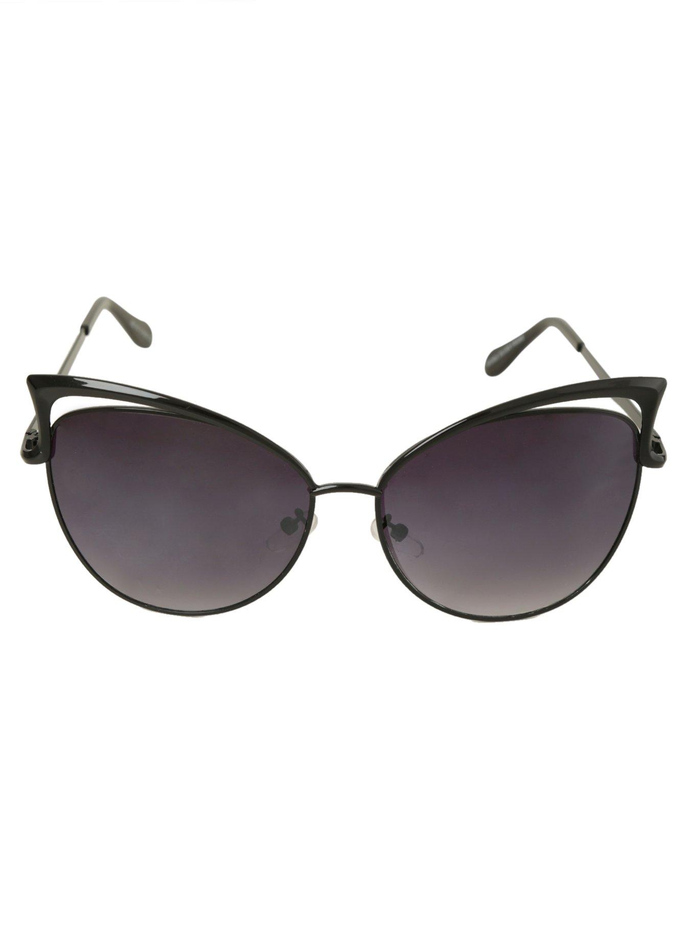 Black Metal Cateye Sunglasses, , alternate