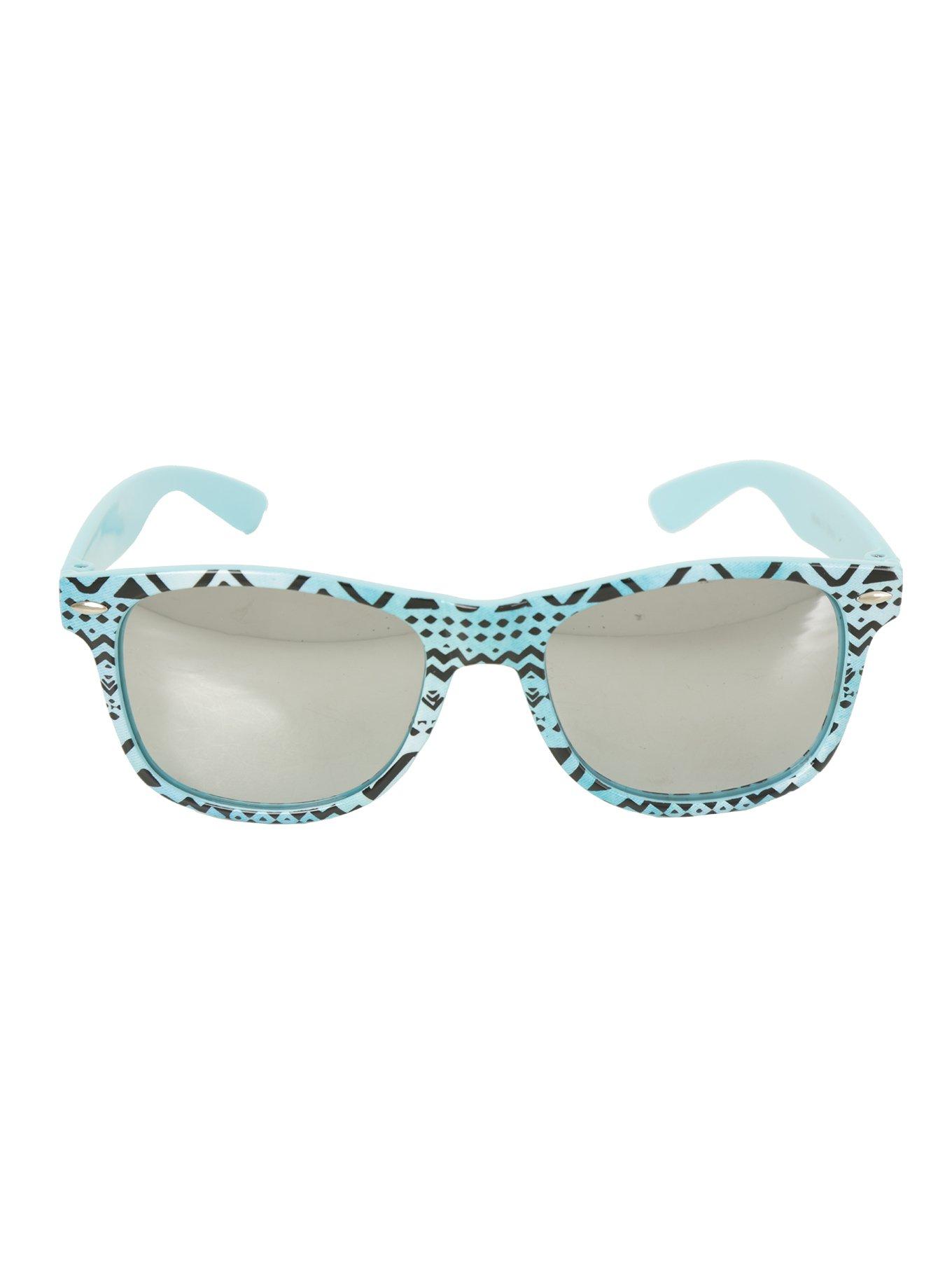 Turquoise Geometric Retro Sunglasses, , alternate