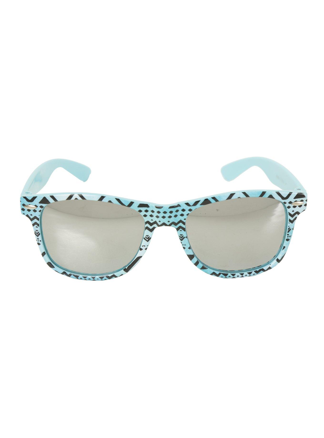 Turquoise Geometric Retro Sunglasses, , alternate