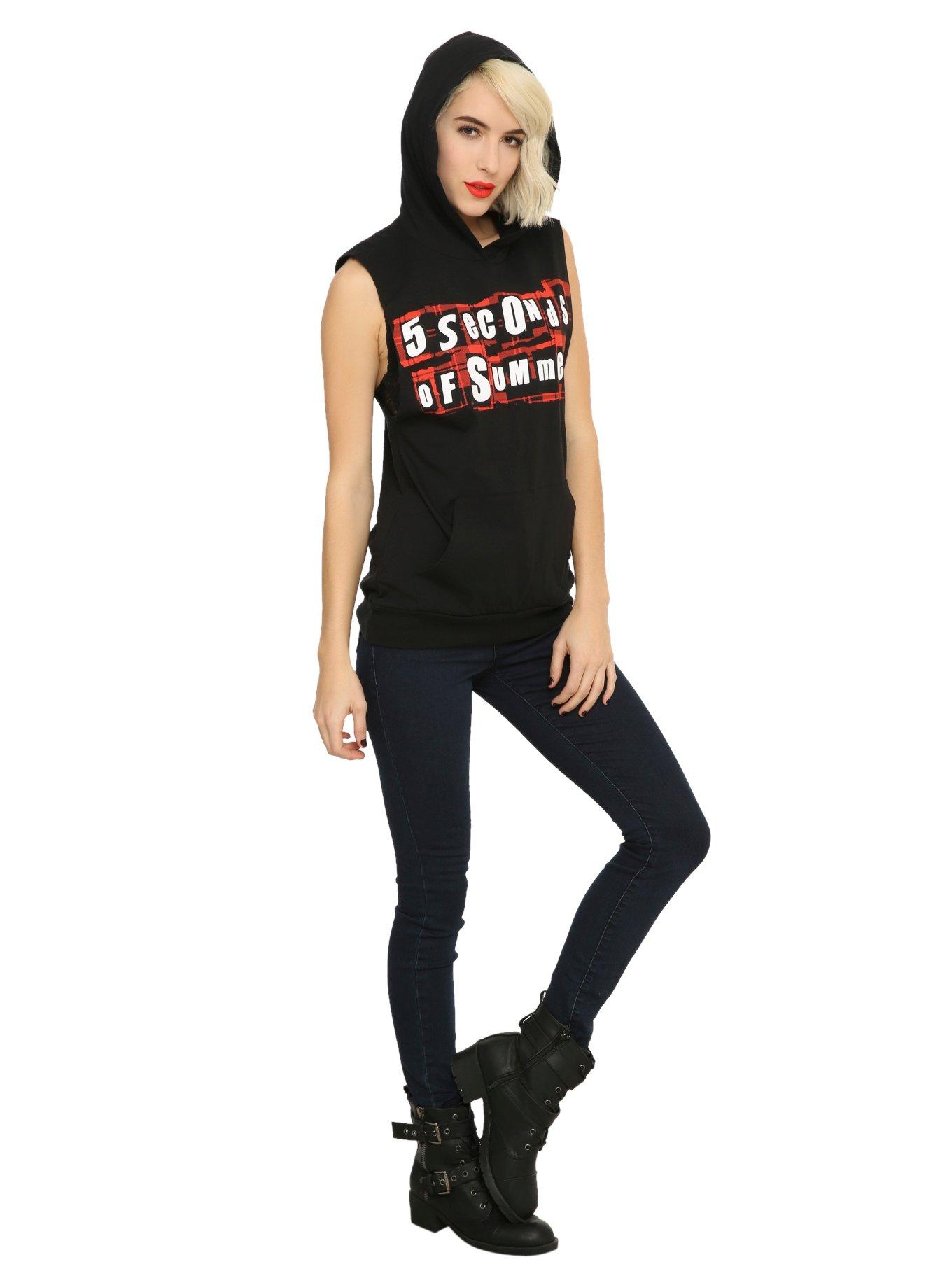 5 Seconds Of Summer Plaid Logo Hooded Girls Muscle Top, , alternate