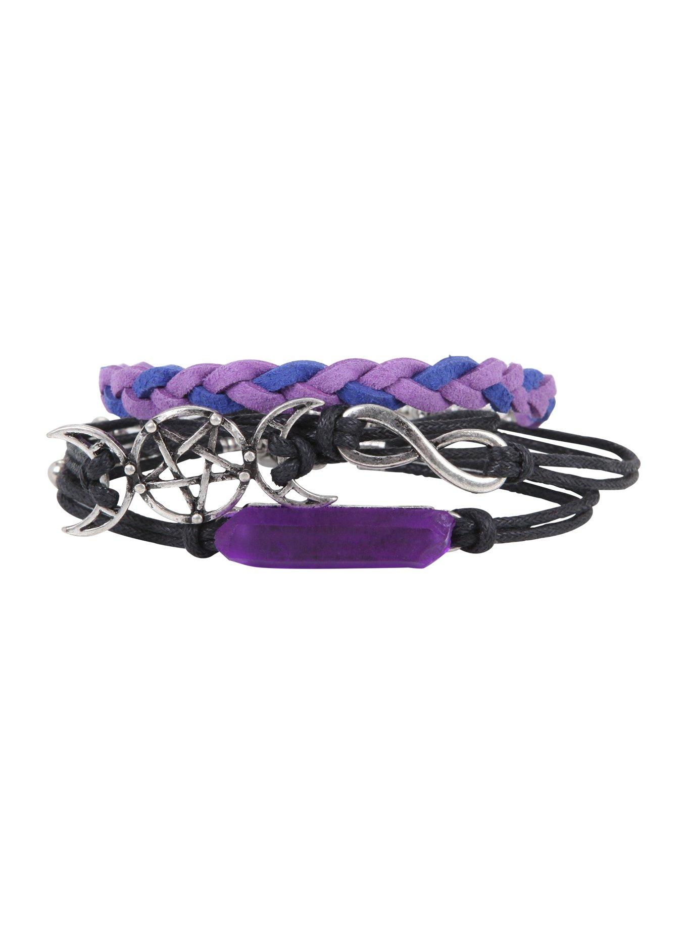 Purple Crystal Braid Goddess Symbol Bracelet Set, , alternate