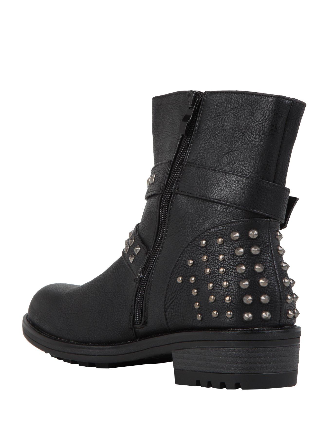 Black Buckle Stud Ankle Boots, , alternate