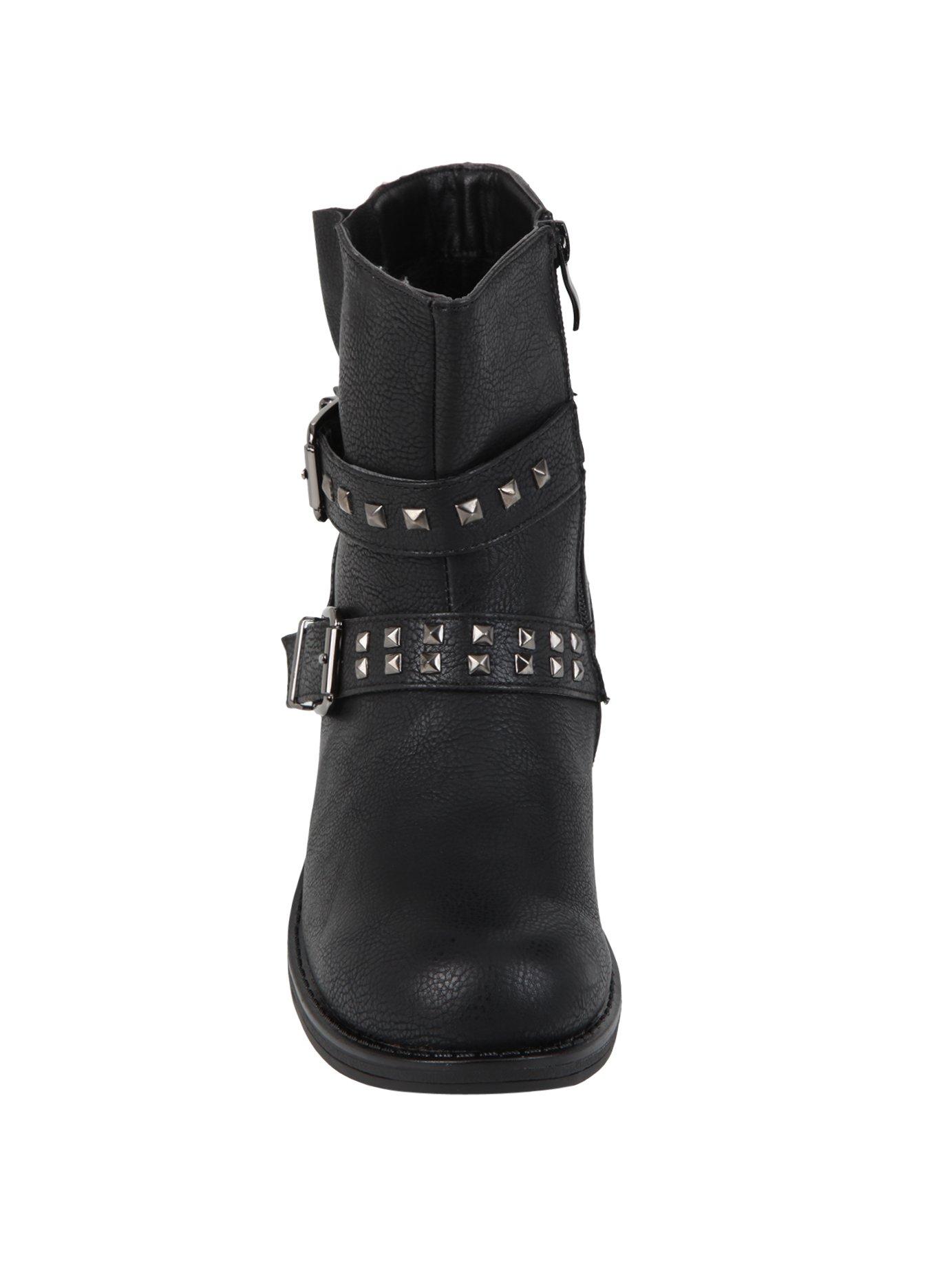Black Buckle Stud Ankle Boots, , alternate
