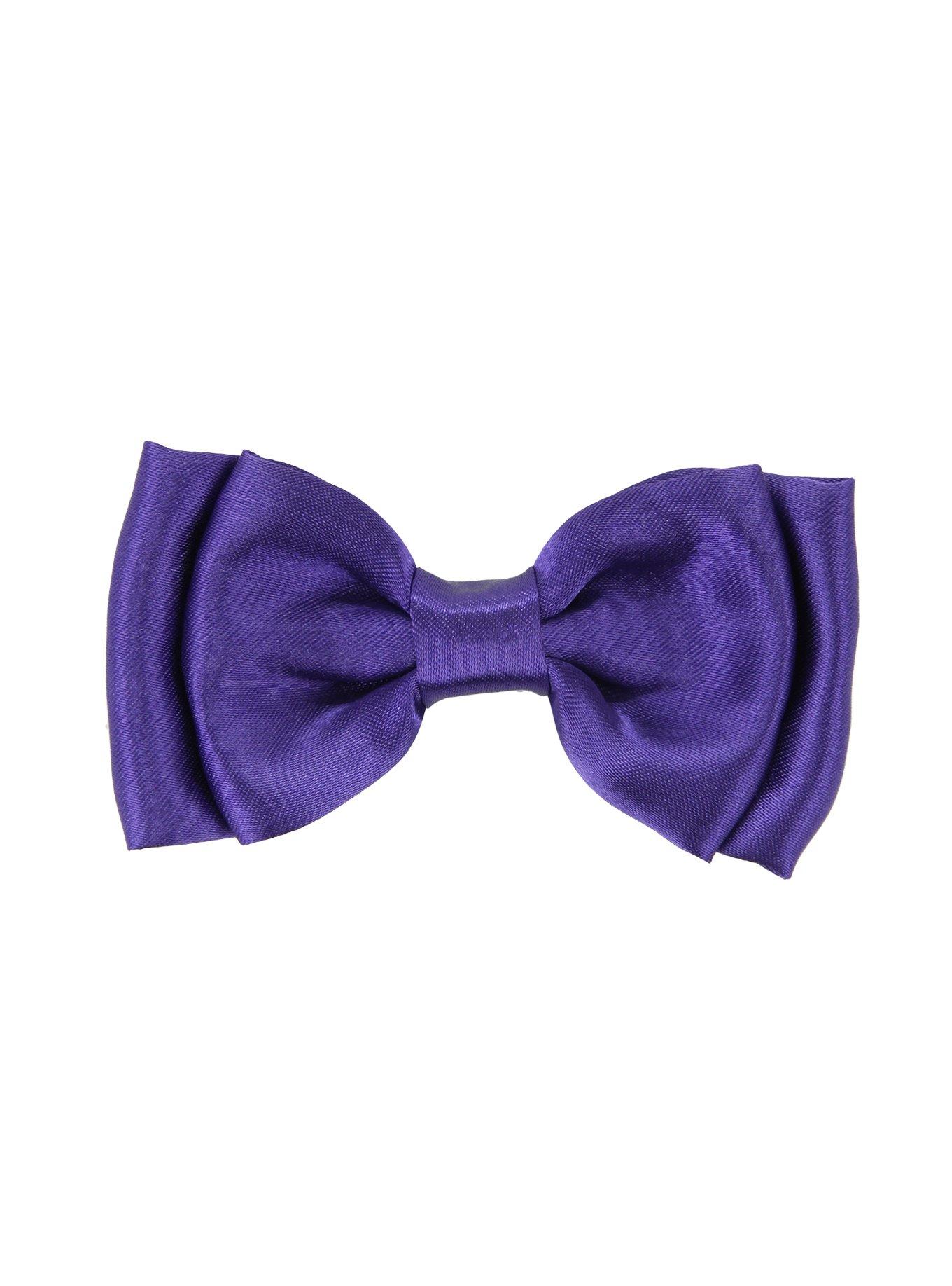 Purple Satin Hair Bow, , alternate