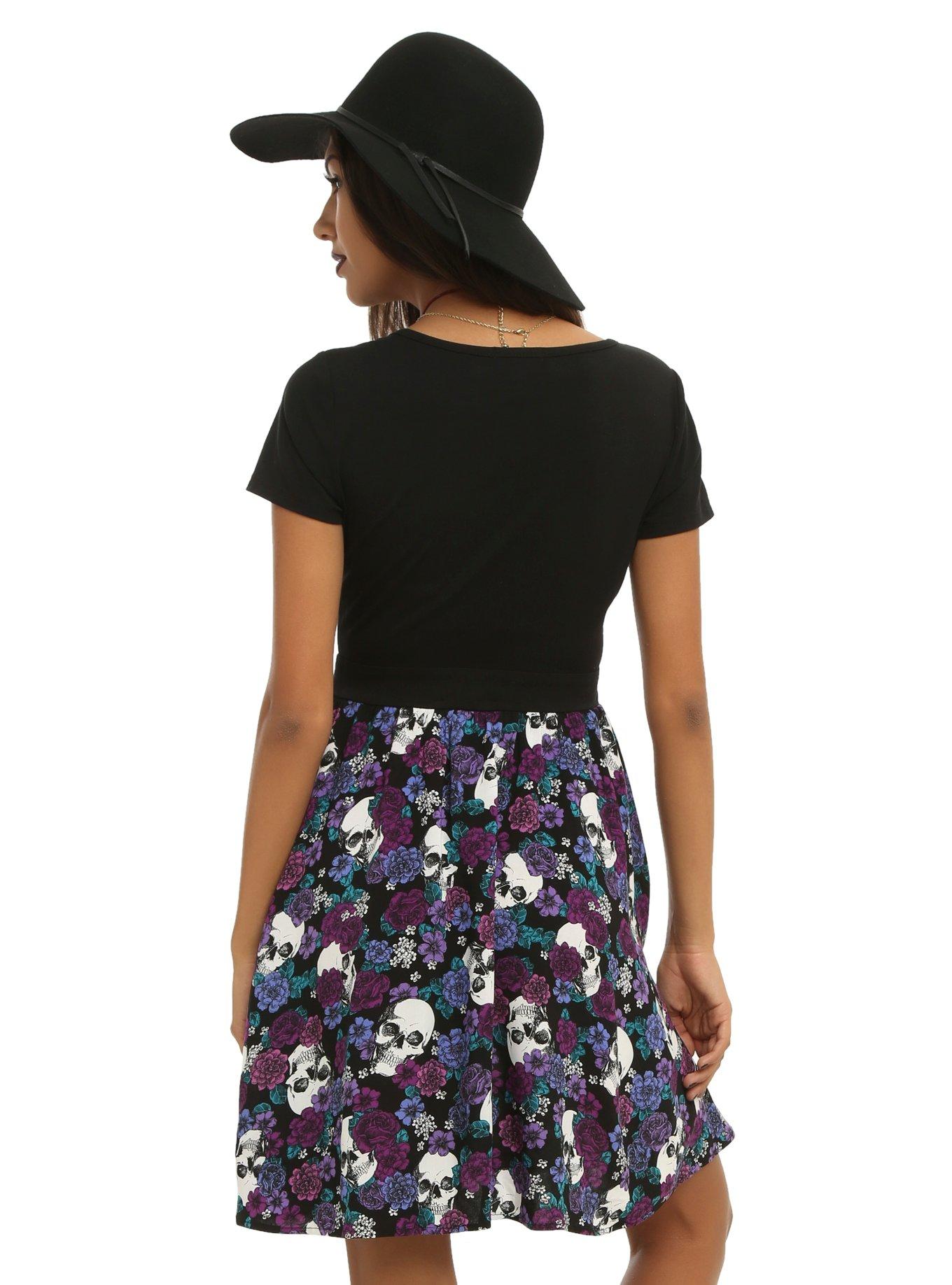 Black & Purple Floral Skull Dress, , alternate