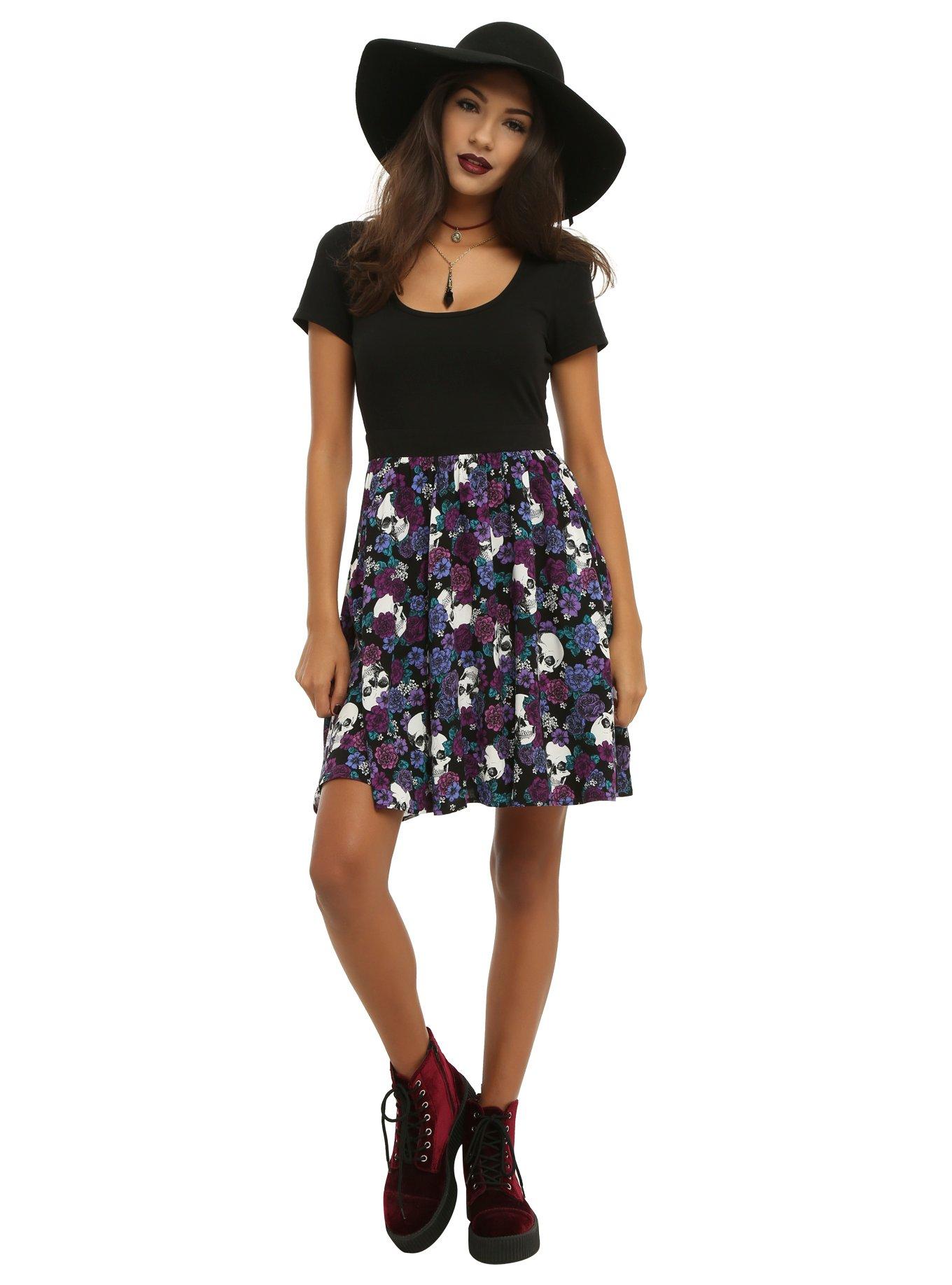 Black & Purple Floral Skull Dress, , alternate