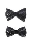 Black Faux Leather Perforated Hair Bows, , alternate
