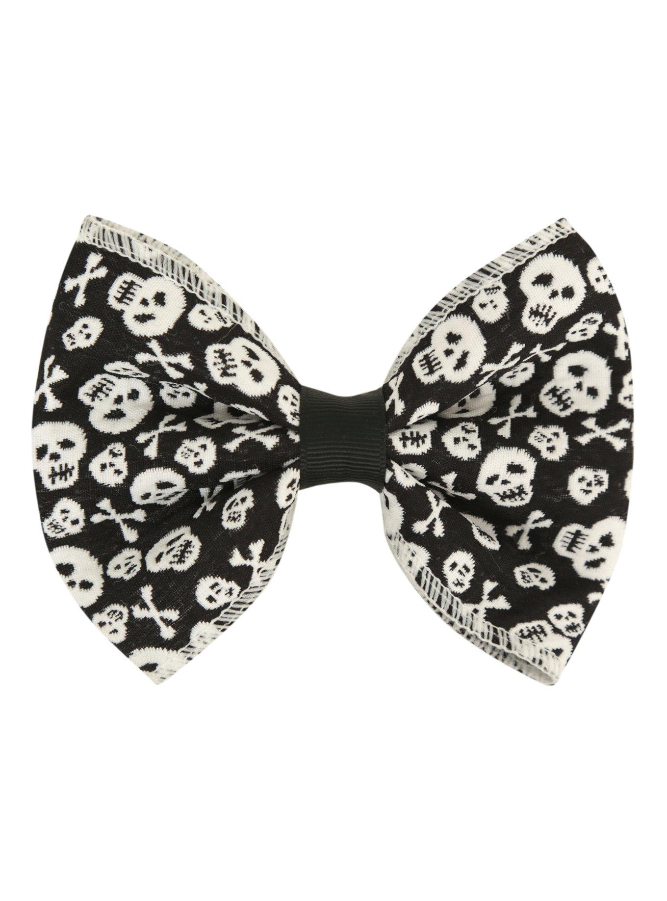 Black & White Skull & Crossbones Hair Bow, , alternate