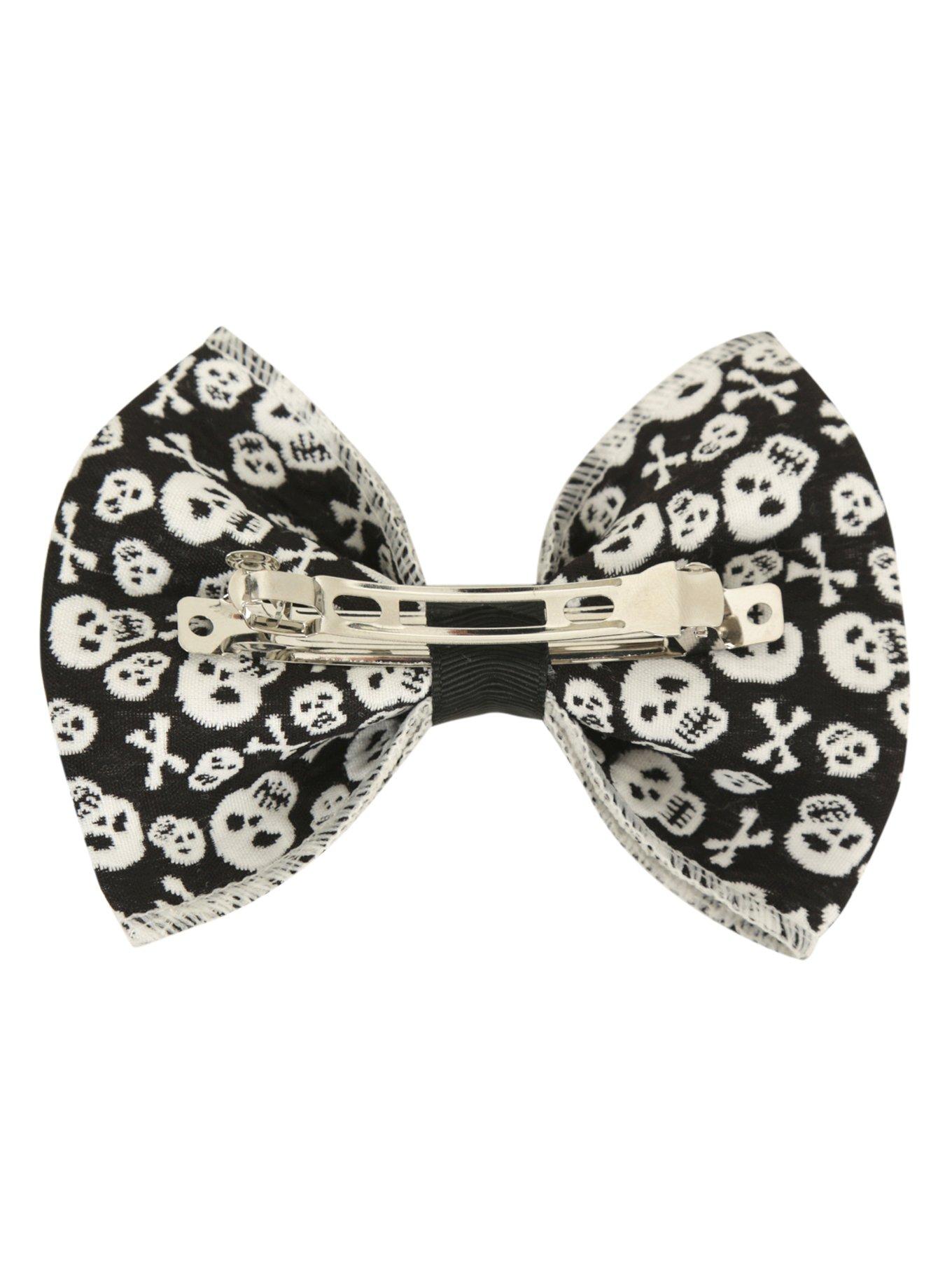 Black & White Skull & Crossbones Hair Bow, , alternate