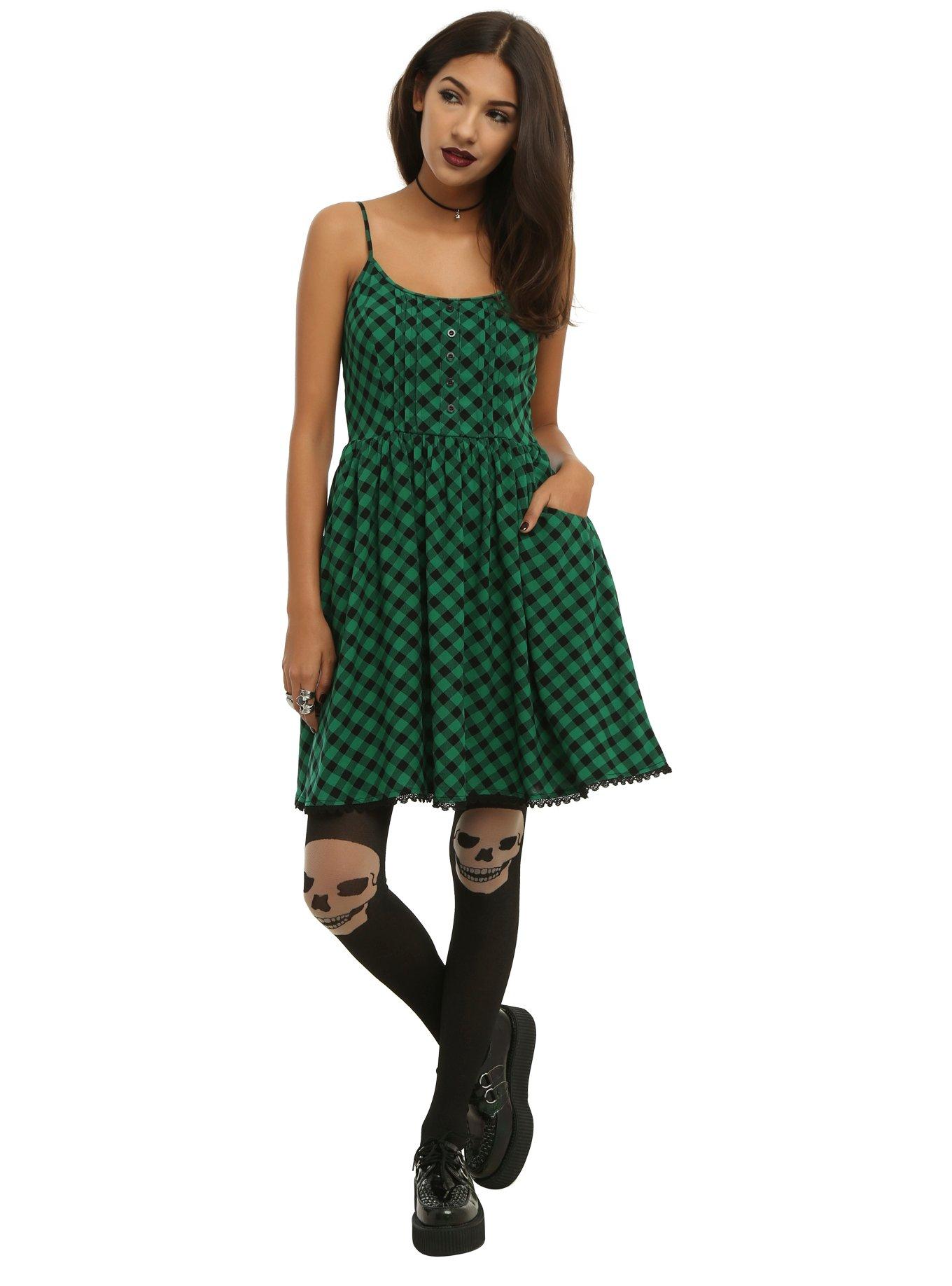 Green & Black Plaid Dress, , alternate
