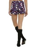 Purple Floral Skull High-Waisted Shorts, , alternate
